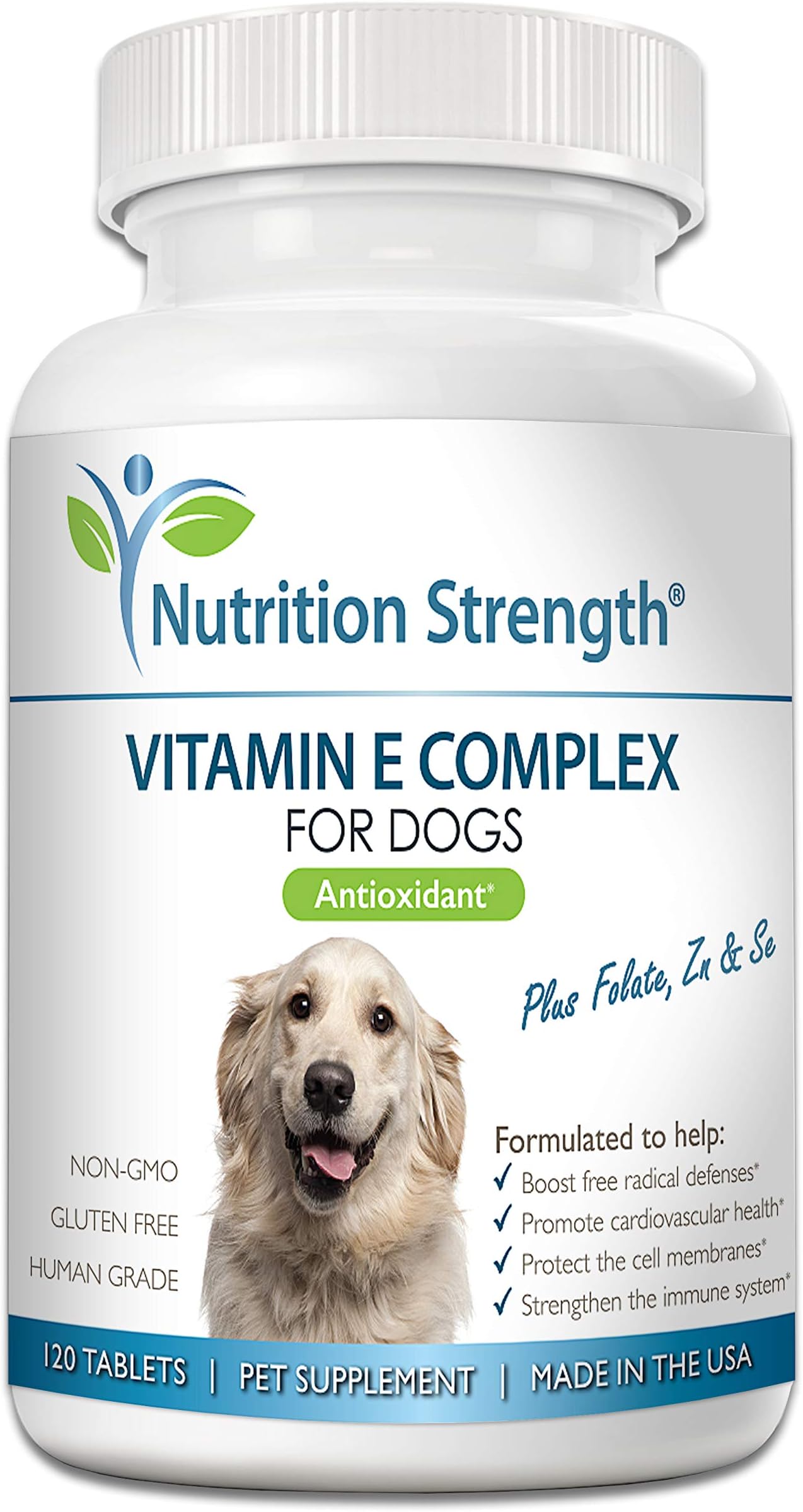 Vitamin E for Dogs, Promote Cardiovascular Health, Support Cell Membranes, Vitamin E Complex to Boost Dog Immune System Plus Zinc, Selenium, Folate, Salmon Oil, 120 Chewable Tablets