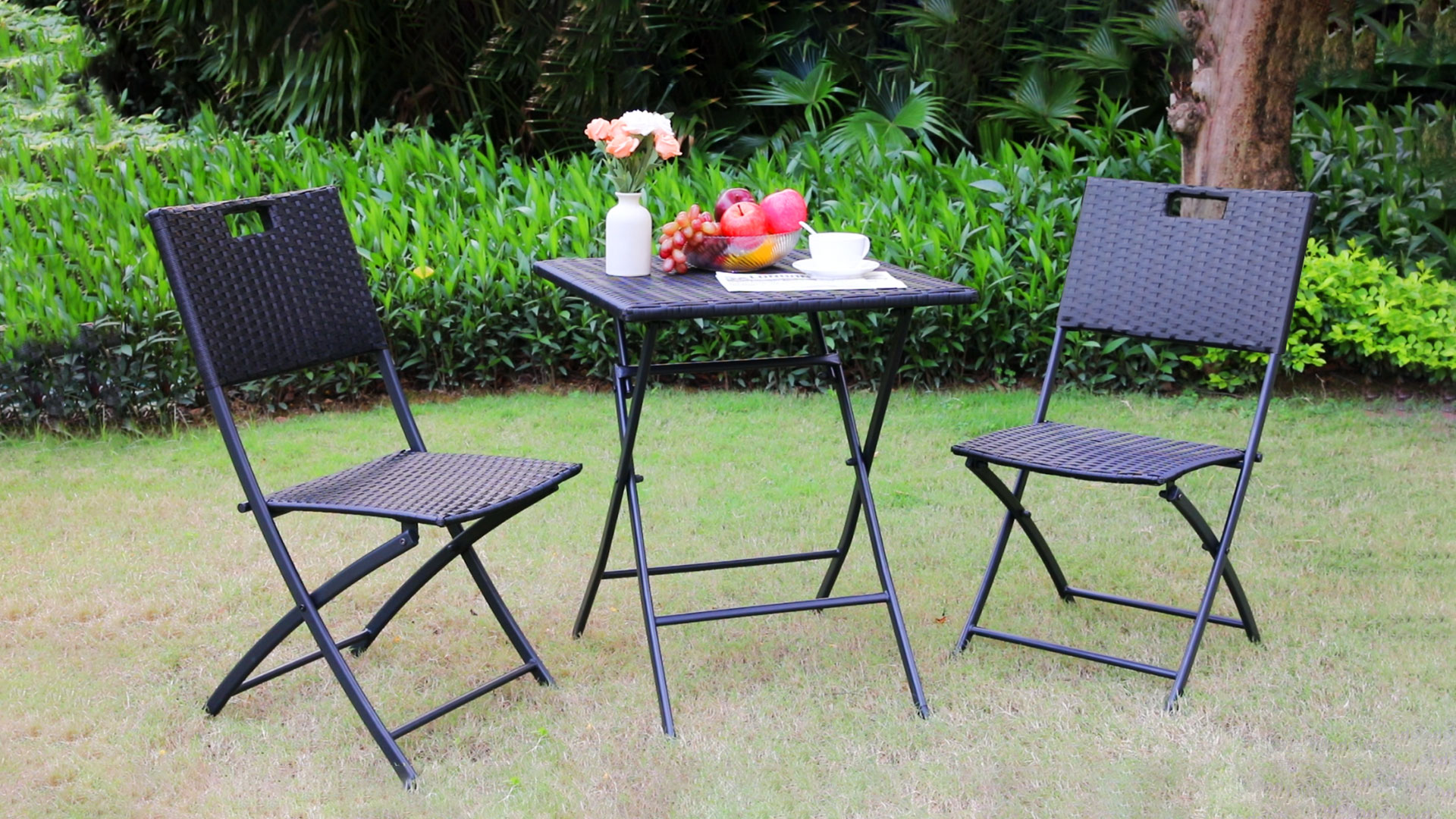 Ensemble Bistro Pliable 3 Pièces Table + 2 Chaises DEWINNER – Balcon Terrasse Jardin + Nappe Imperméable