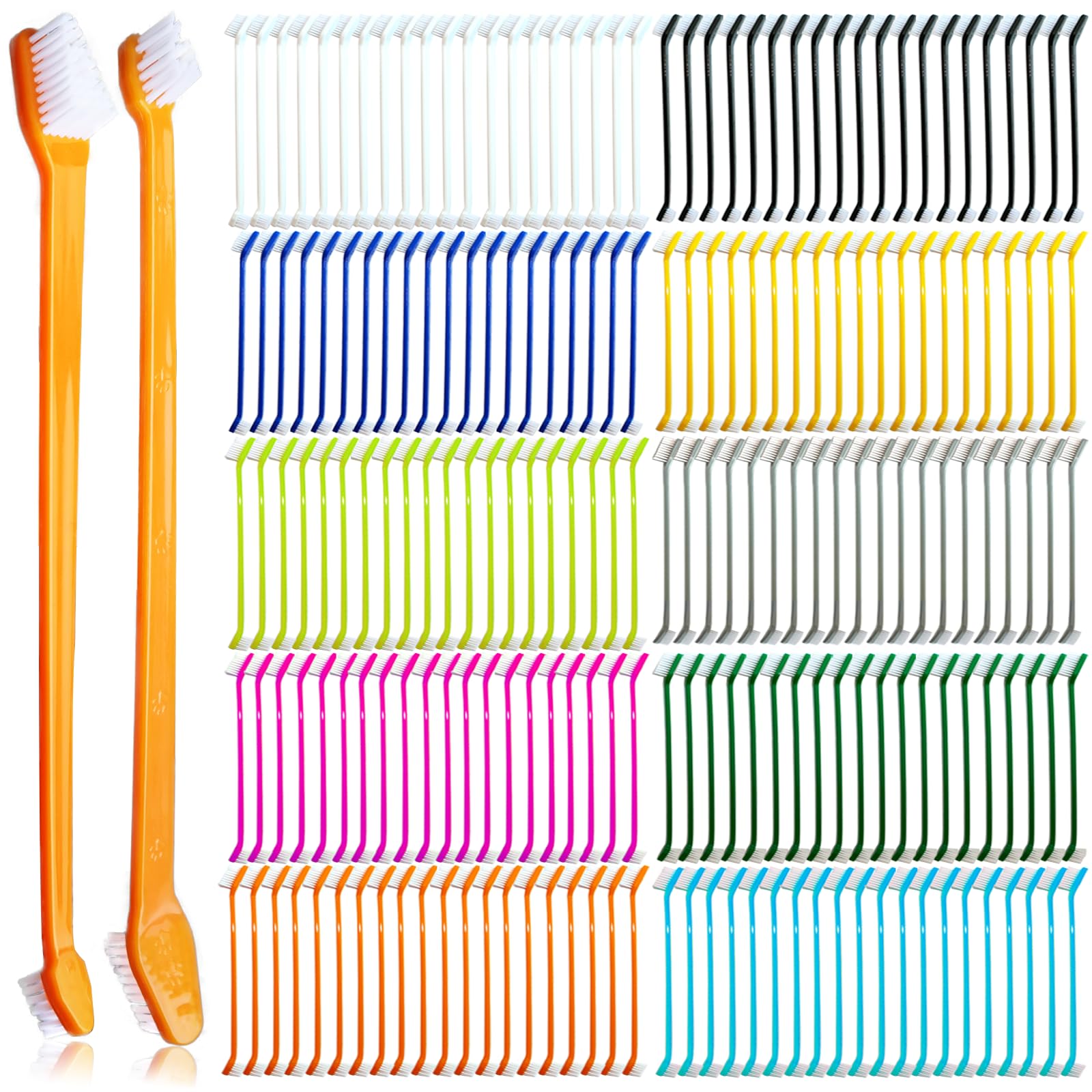 MoonyMars 200 Pcs Dog Toothbrush Cat Tooth Brushes Bulk, Double Sided Brushing Kit, Teeth Cleaning Kit Soft Bristles Long Handle, Pet Tooth Brush for