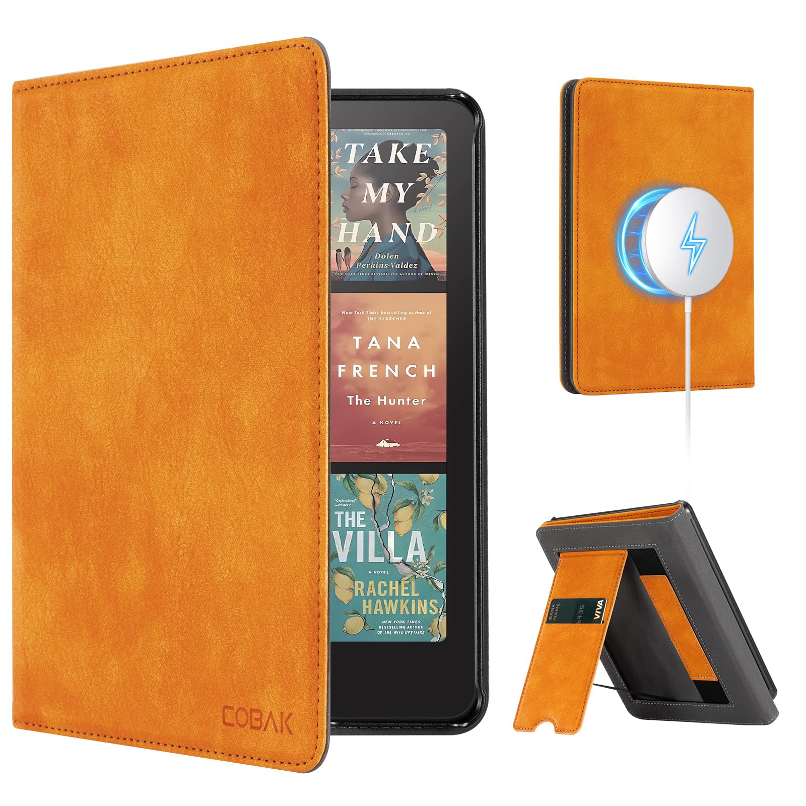 CoBak Stand Case for 7" Kindle Paperwhite 12th Gen 2024 and Kindle Colorsoft with Hand Strap - Compatible with iPhone MagSafe, for Samsung/Belkin/Anker Wireless Charging Pads, Durable, Auto Sleep Wake