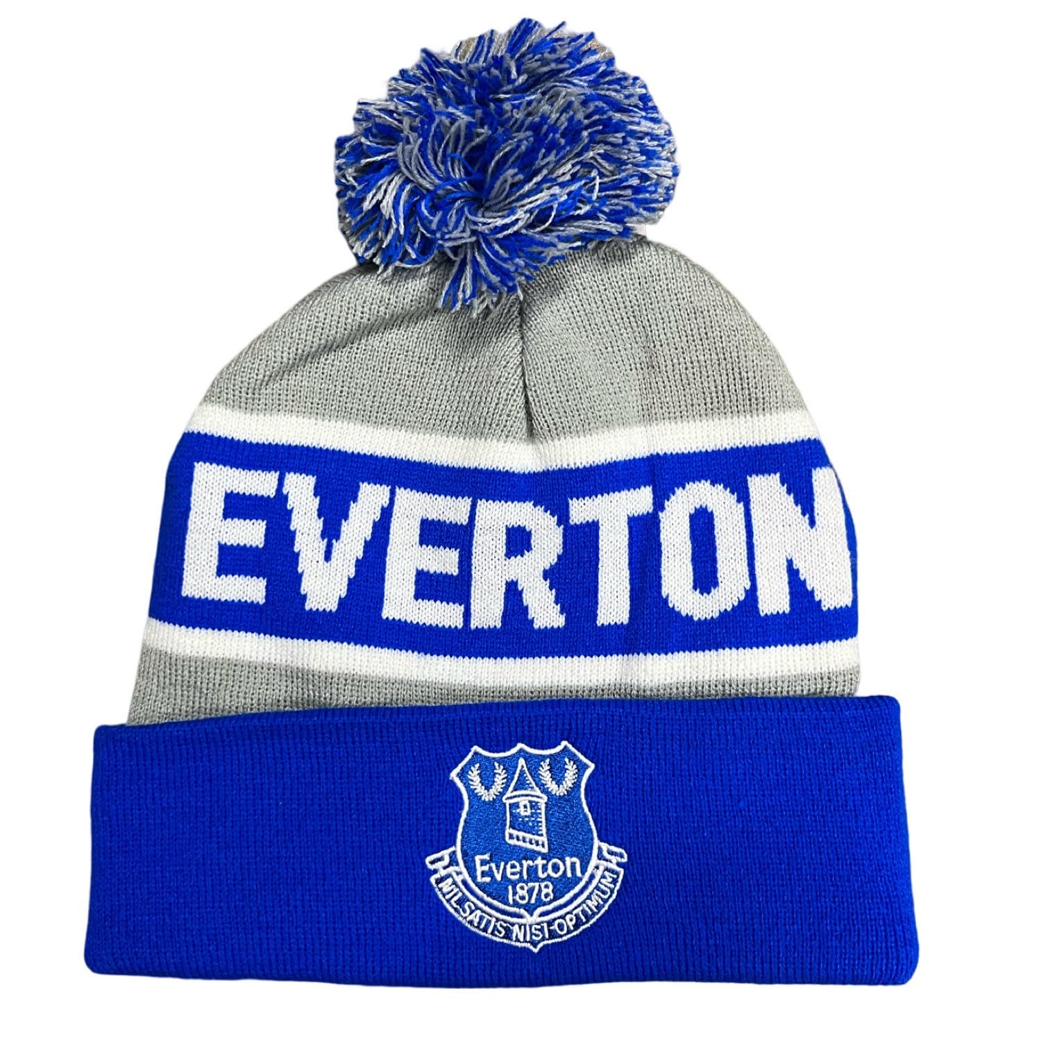 Everton Unisex Royal Blue & Grey Official Text Cuff Bobble Hat Royal