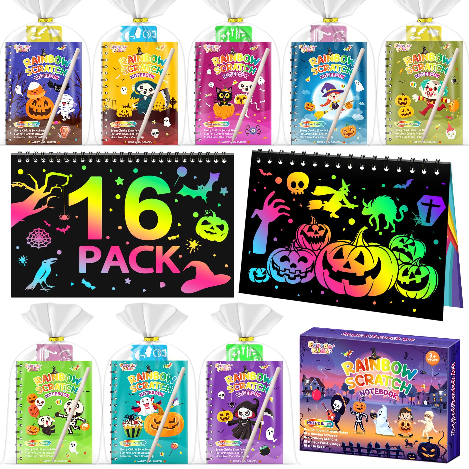 FEREDO KIDS Rainbow Scratch Notebook --16 or 24 Pcs