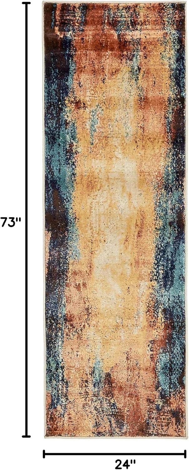 Unique Loom Mystic Collection Over-Dyed Abstract, Mid-Century Modern, Rustic Area Rug (2' 0 x 6' 0 Runner, Peach/ Beige)
