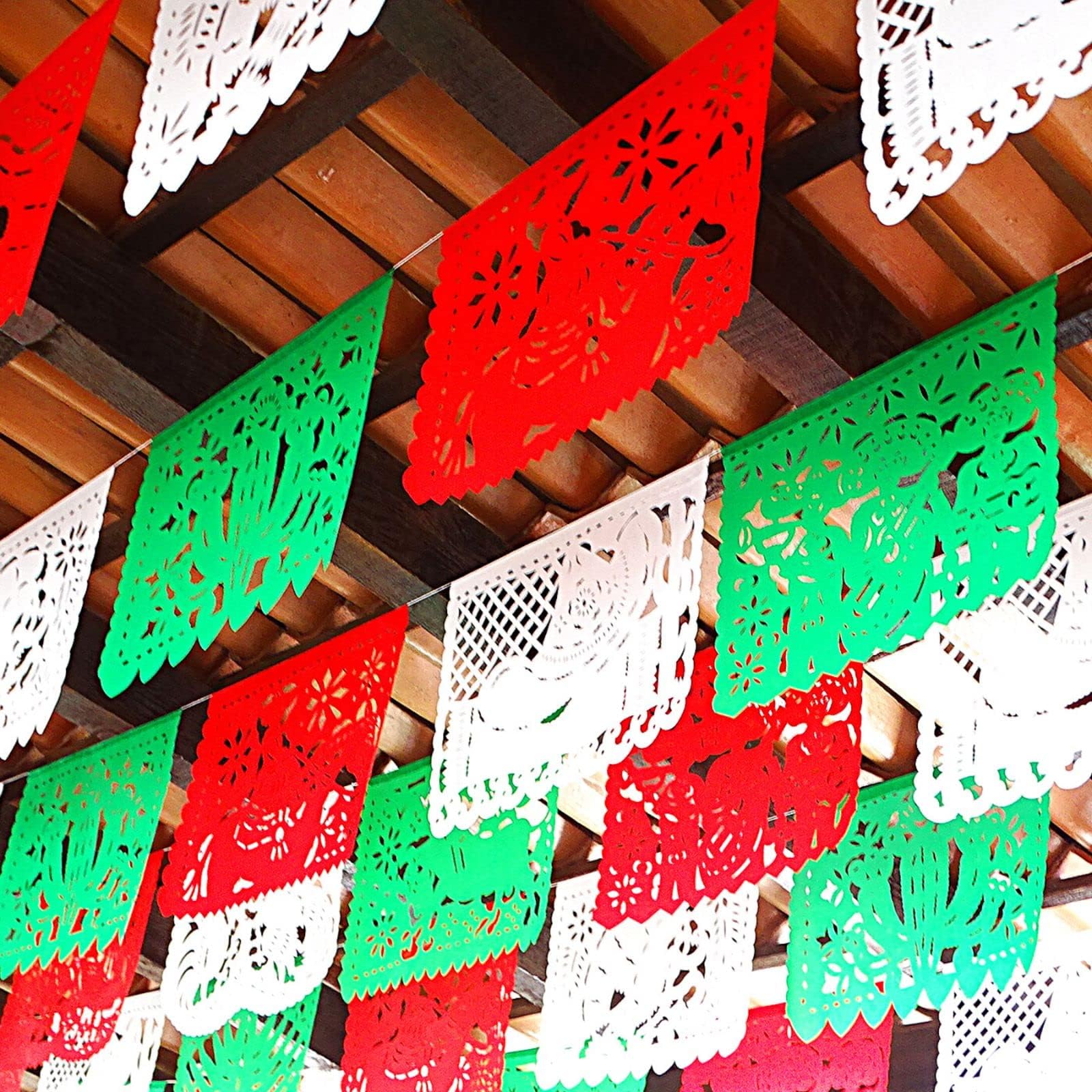 Mexican Independence Day Party Banner – Large Plastic Papel Picado, Red Green White, Fiesta Decorations