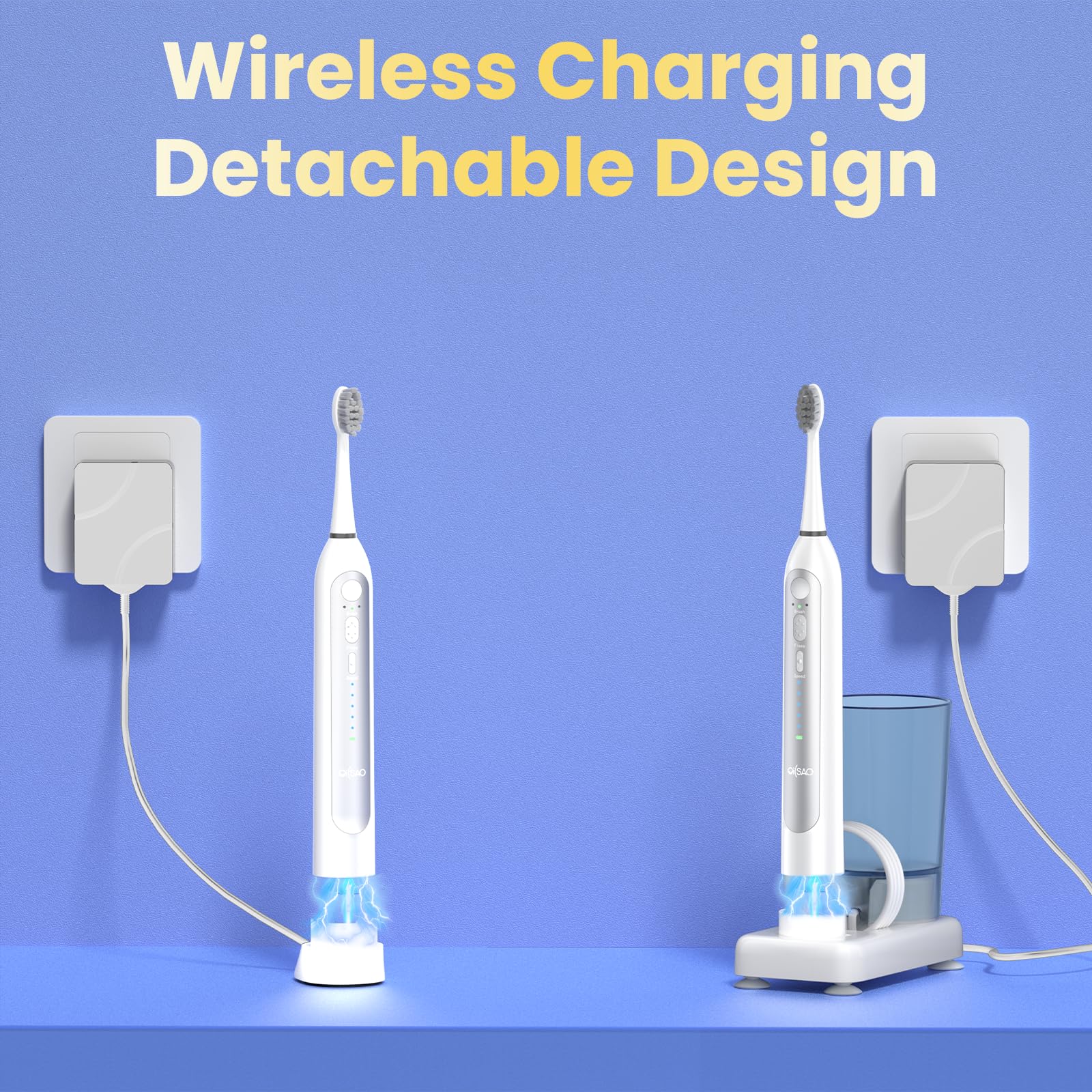 Cepillo de dientes eléctrico con hilo dental de agua, cepillo de dientes eléctrico 3 en 1 para viajes y hogar, taza fácil de limpiar, 5 velocidades y 3 modos para aparatos ortopédicos, IPX7