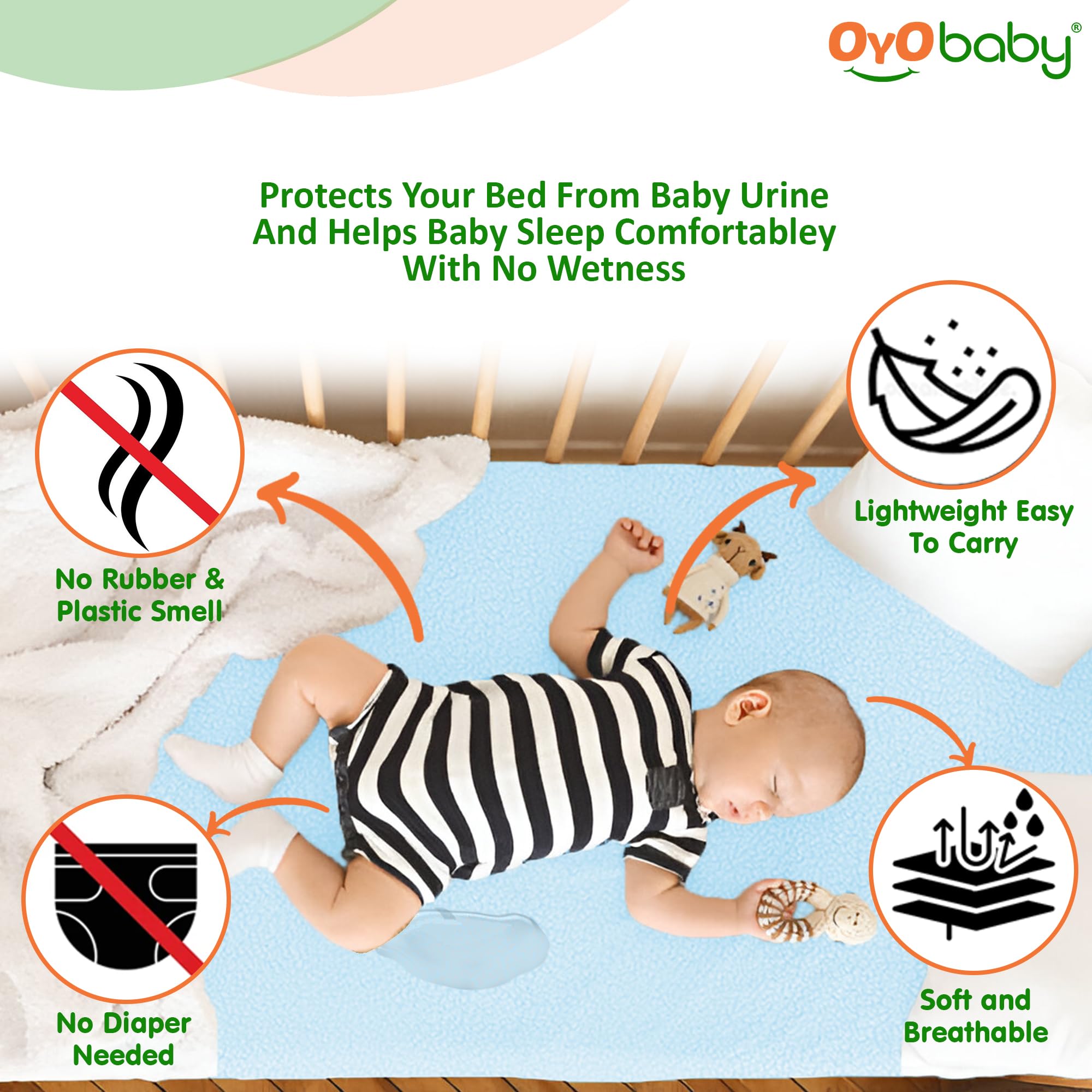 OYO BABY Premium Hypoallergenic Quick Dry Waterproof Reusable Mat/Underpad/Absorbent Sheets/Mattress Protector/Crib Sheets (Size: 70cm x 50cm) / (28"x19") Blue, Small - Image 6 thumbnail