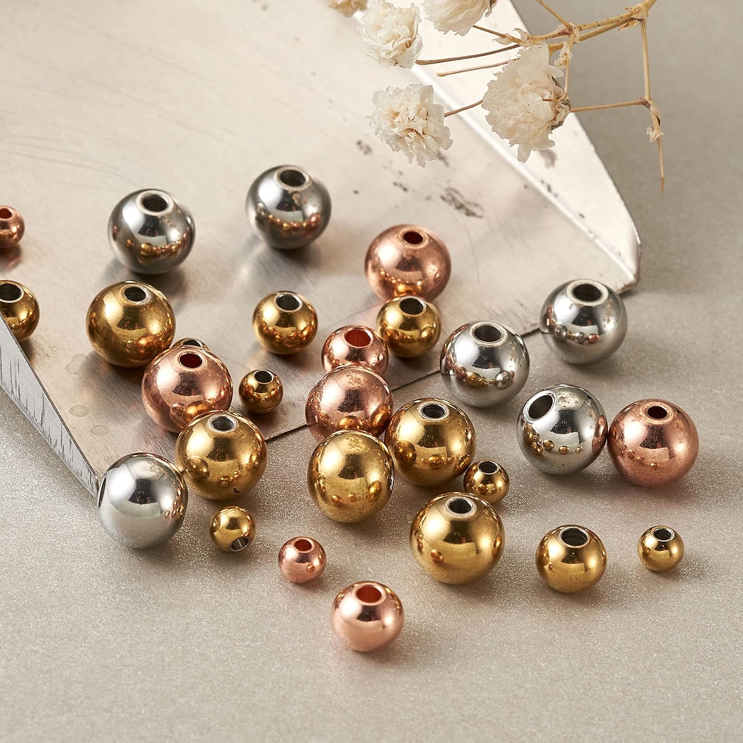 Craftdady 90pcs Stainless Steel Rondelle Round Spacer Beads Polished Metal Loose Beads 3 Colors 4~8mm for DIY Bracelets Necklaces Earrings Jewelry Crafts Making