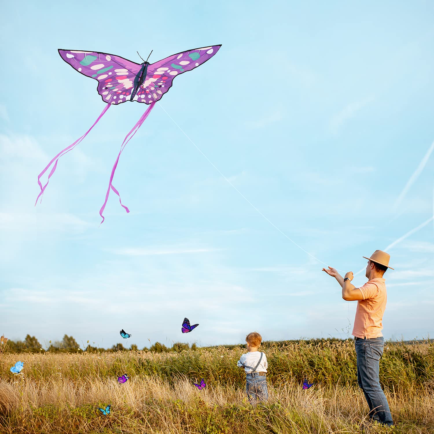 Butterfly Kite for Kids, Easy to Fly and Assemble Kite with Long Colorful Tail Family for Outdoor Games Activities, Best Gift of Creating Precious Memories with Family Members
