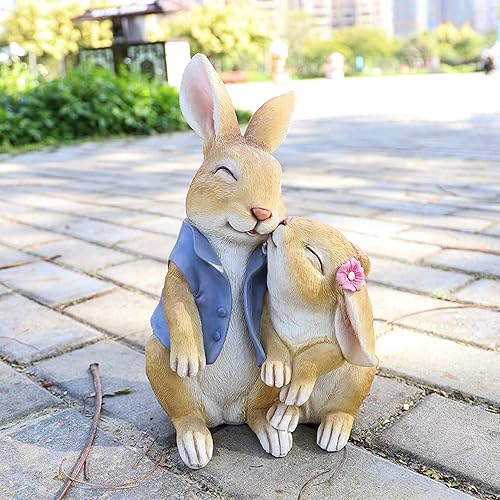Miniatura 4 de HOSNNER Decoración de estatua de conejo de jardín, divertidas figuras de jardín de resina para patio al aire libre, césped, decoración artística de