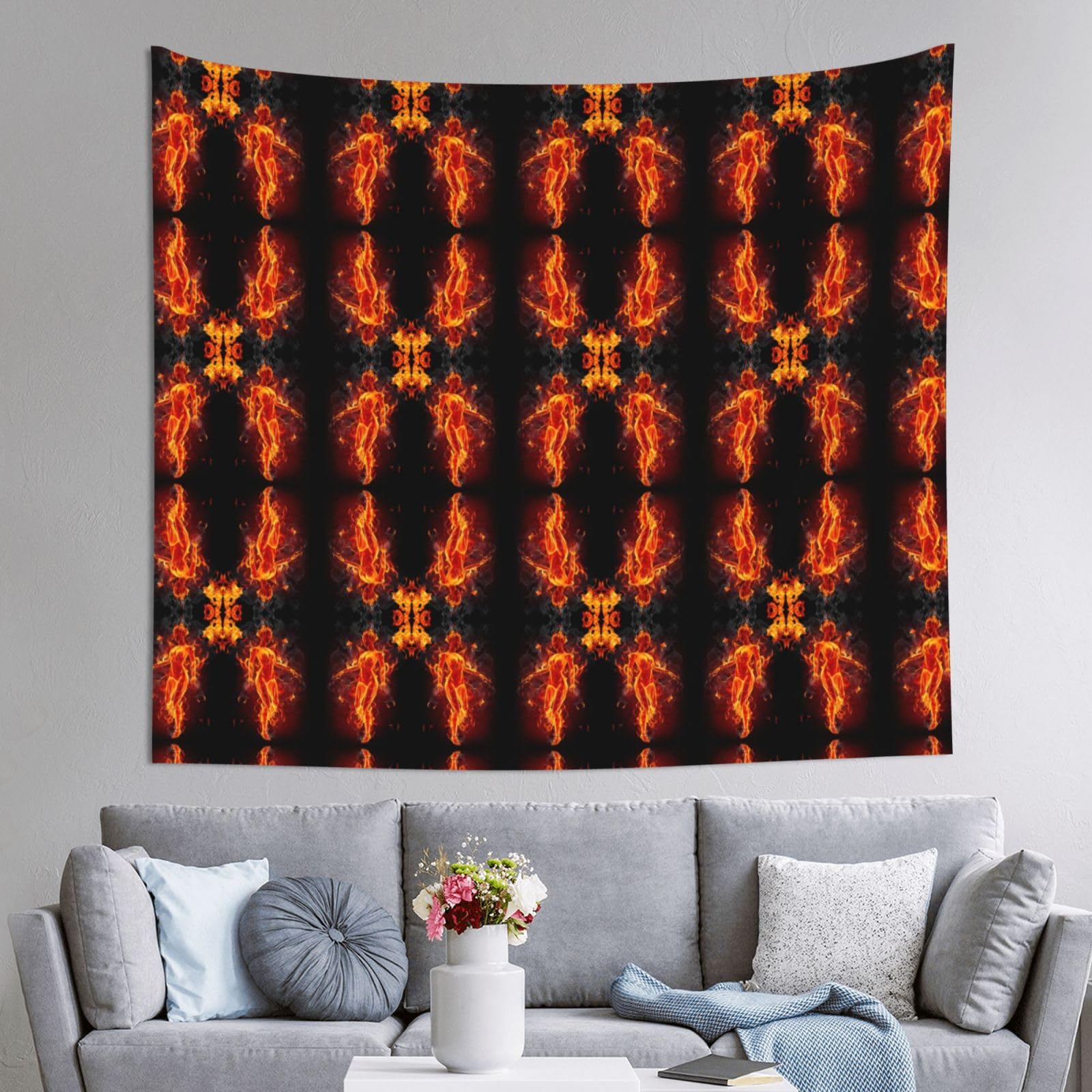 HLSBSSL 60x51in Fire Nude Woman Flame Printed Tapestry Tablecloth for Dormitory and Picnic Rooms - Multifunctional Fabric Hanging