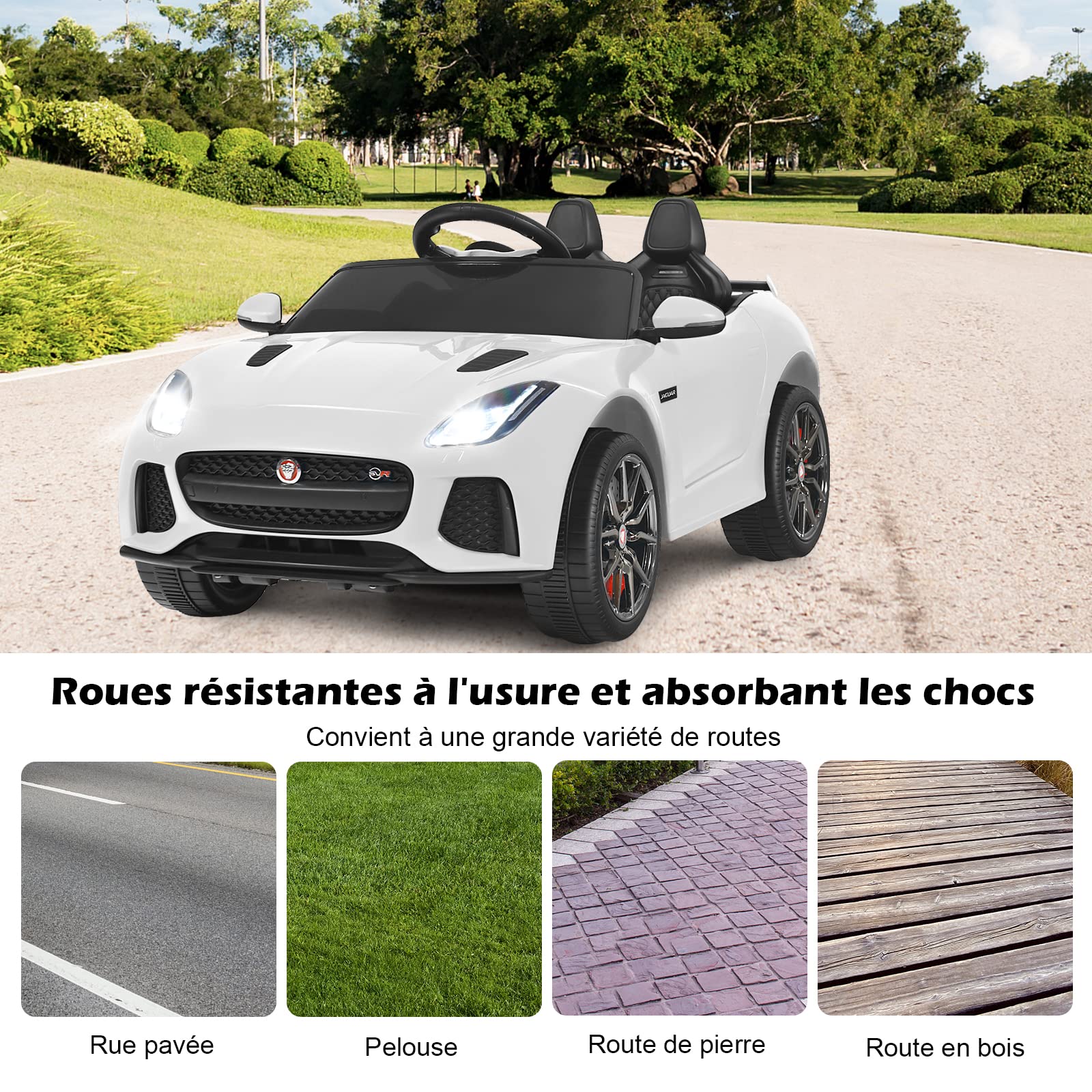 GOPLUS Jaguar Voiture Electrique Enfants 12V avec Télécommande, 3-5 KM/H Sons et Musique, Voiture Electrique Enfant 1 Place pour Enfant 3-8 Ans, Charge 25KG(Blanc)