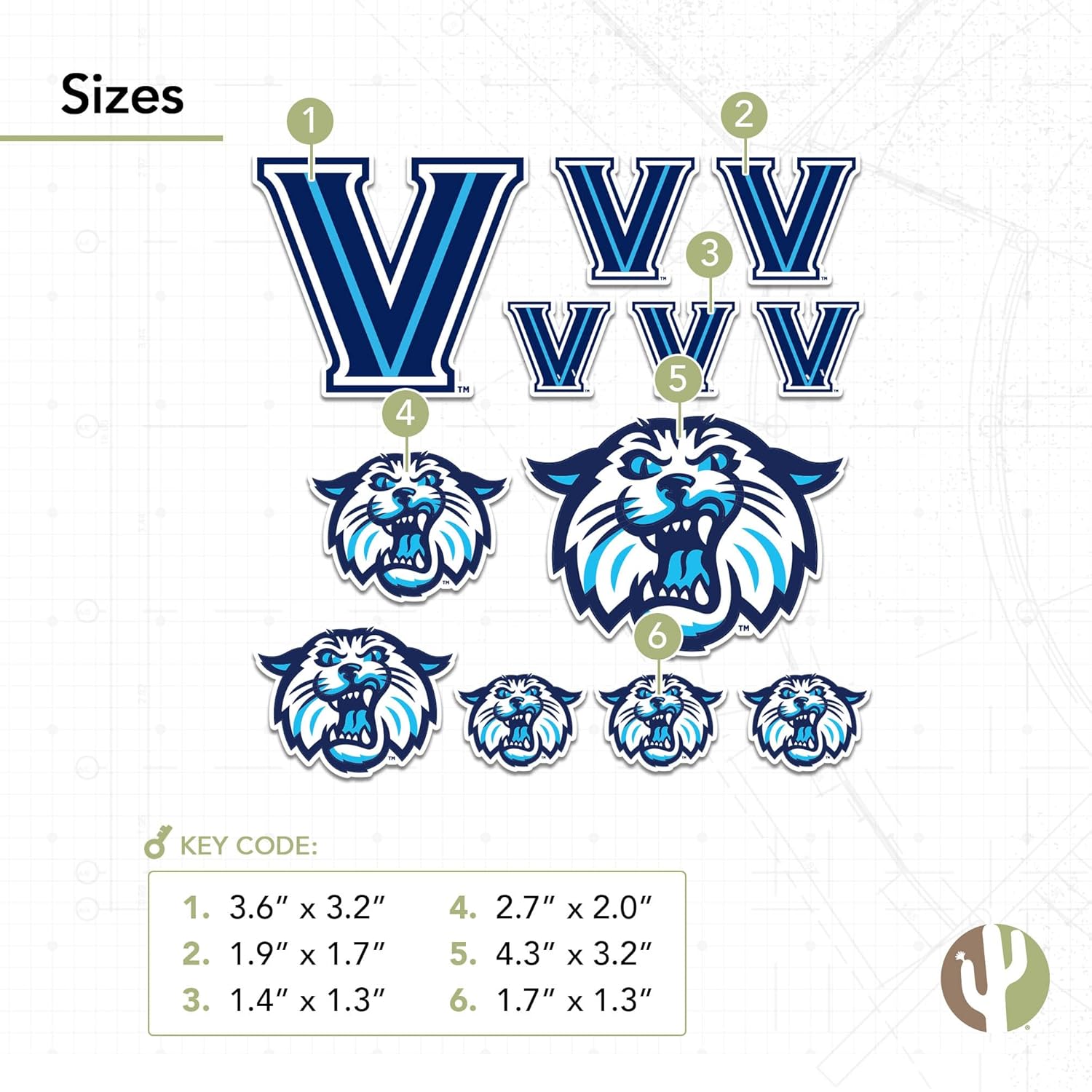 Desert Cactus Villanova University Sticker VU Wildcats Sticker Vinyl Decals Laptop Water Bottle Car Scrapbook Sheet T1 (Type 1-3) - Image 3