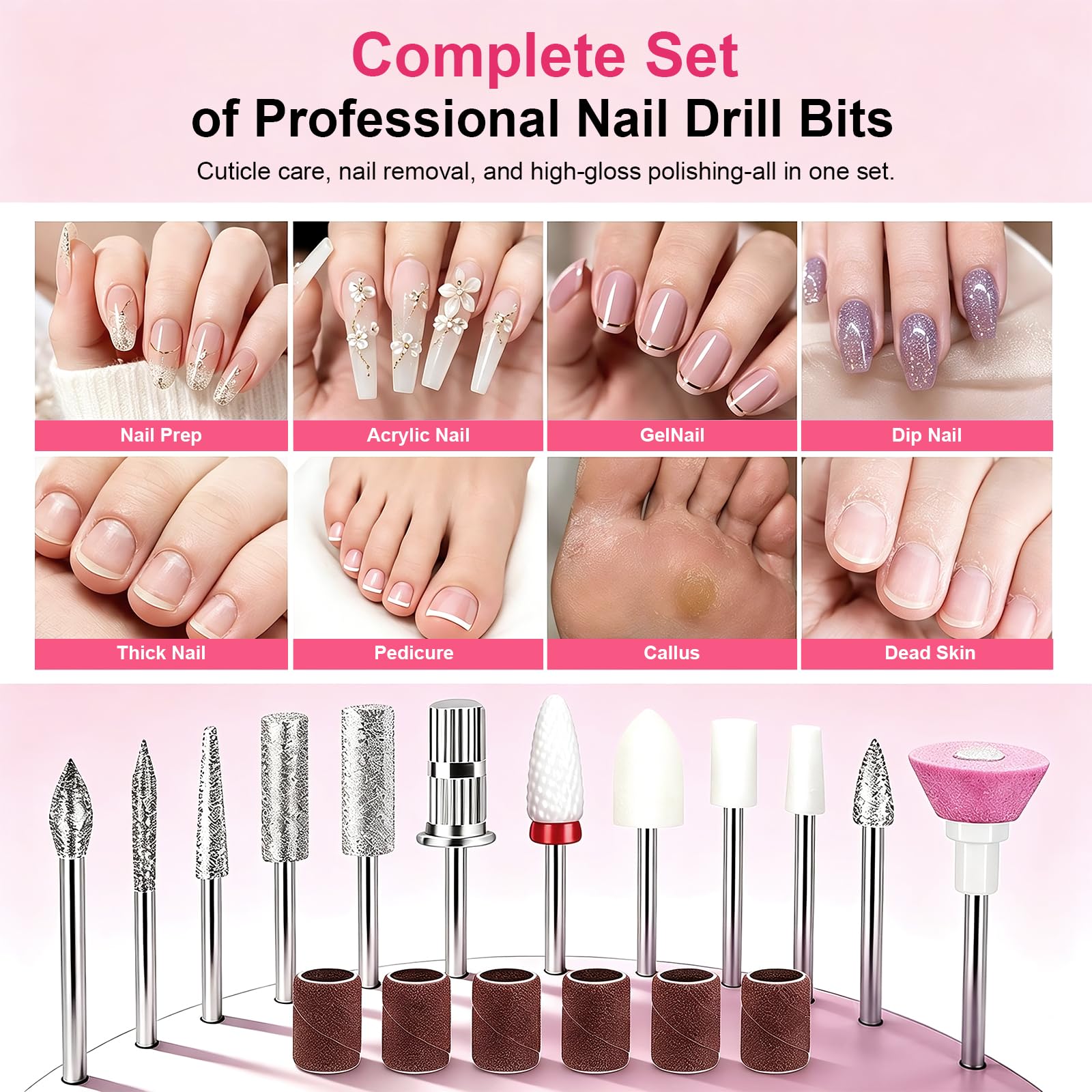 Fresa per unghie Professionale 50000 RPM, Kit di Lima Elettrica Portatile Ricaricabile Per Unghie Acrilico Gel, Cura dei Piedi & Lucidatura, Trapano per Unghie Senza Fili per Casa & Salone Rosa acceso