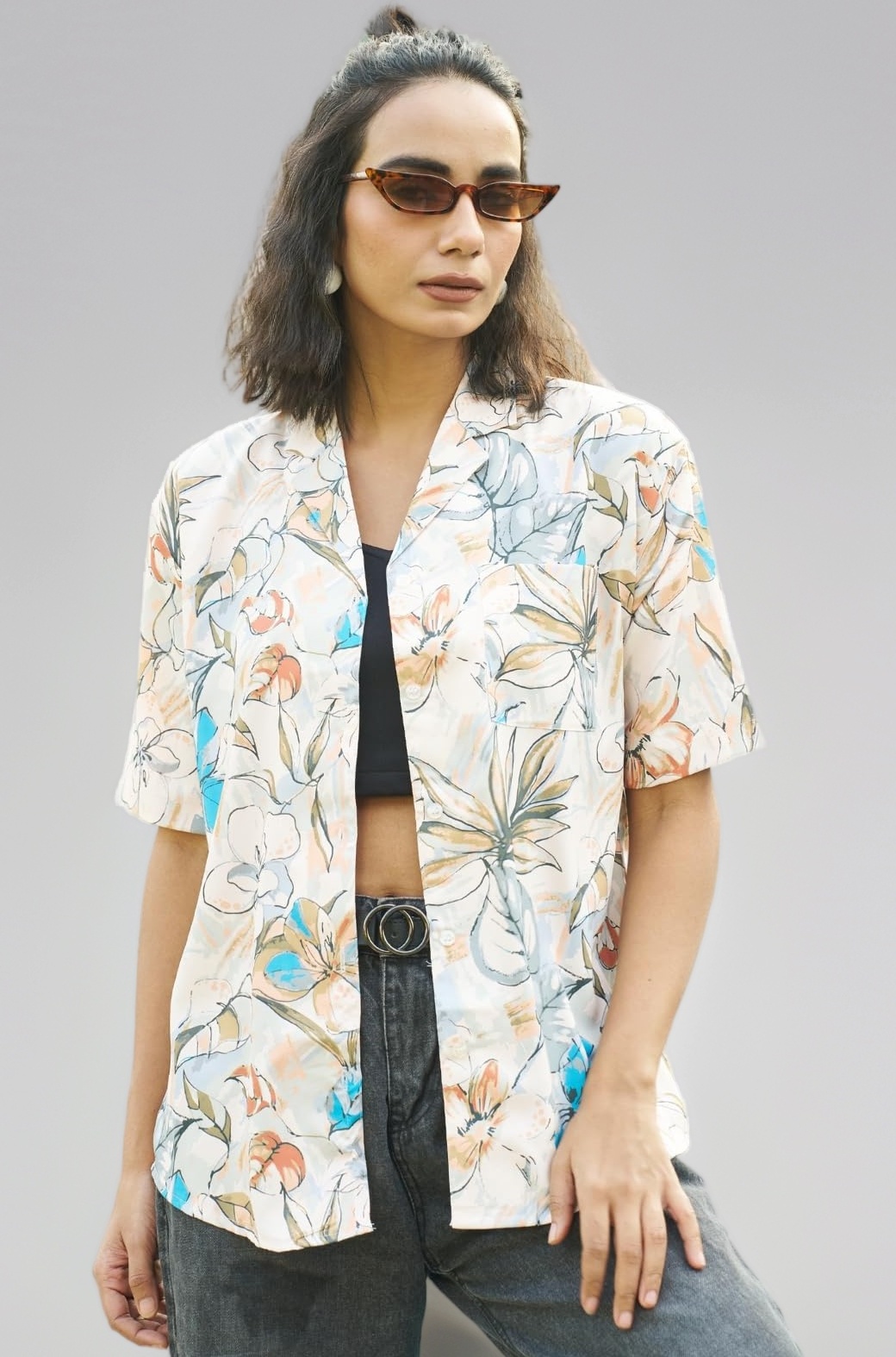 Leriya Fashion Women's Rayon Oversized Fit Crop Top Korean Style Long Sleeve Oversized Button Down | Workwear Top for Office & Casual Wear