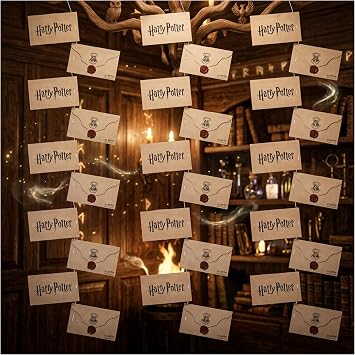 Harry Potter Floating Banner Set with 60 Letter Cards, 6 Strings, Hogwarts Acceptance Letters, Hanging Decor for Kids Teens Adults, Bedroom Party Wall Decoration, Wizard Room Supplies