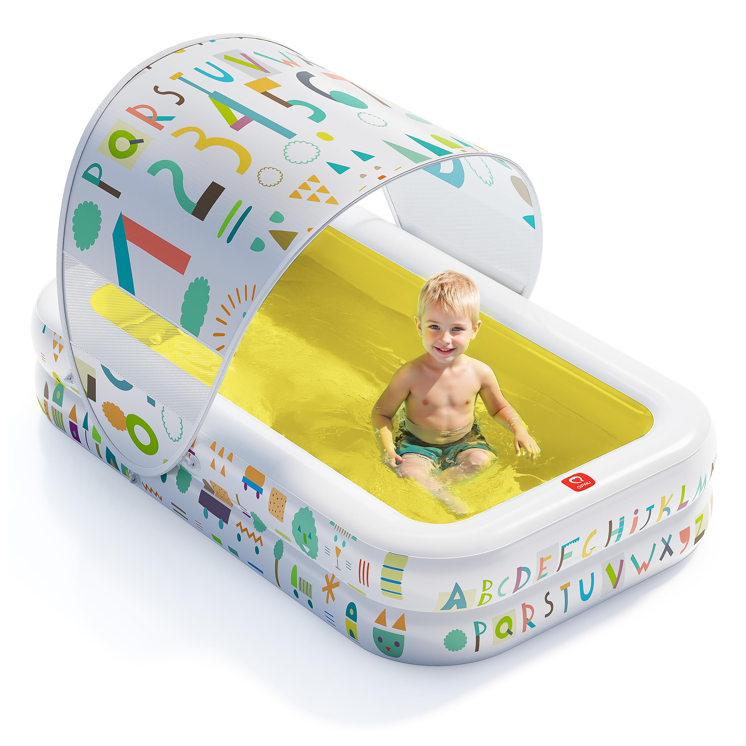 Photo 1 of QPAU Inflatable Kiddie Pool with Canopy, Yellow, 65 x 39 in