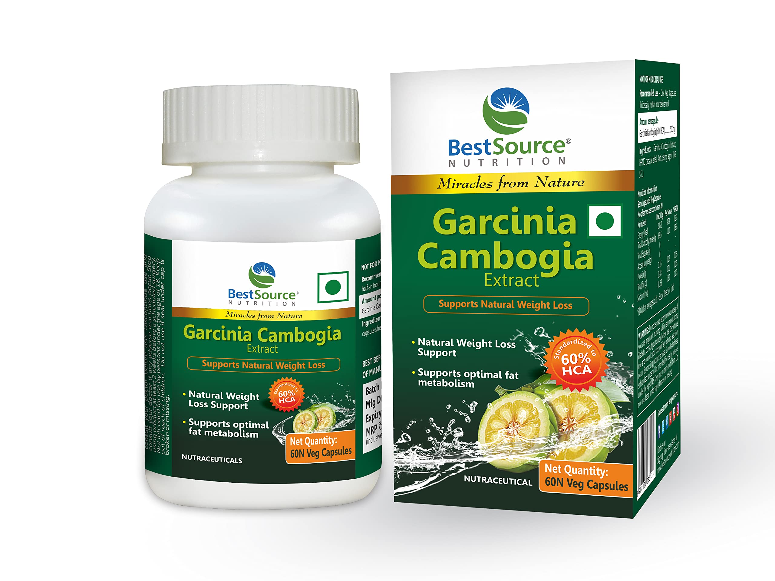 BestSource Garcinia Cambogia Extract, 60% HCA for weight loss support for optimal metabolism, 60 Veg Caps, 500mg each