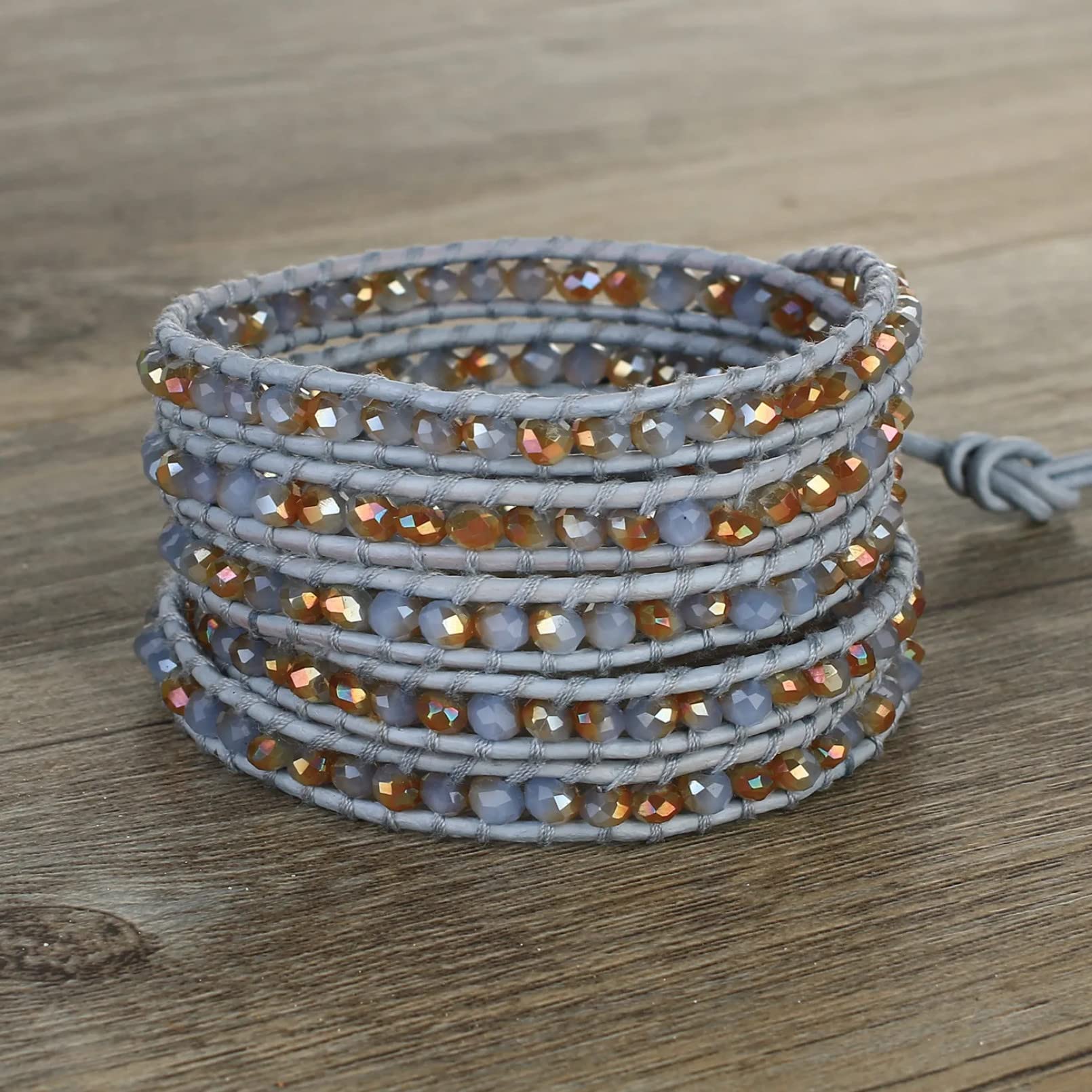 YEKIM Bracciale in rilievo Uomini multistrato avvolto Bracciale 5-Strand Crystal Beaded Bracelet Donne