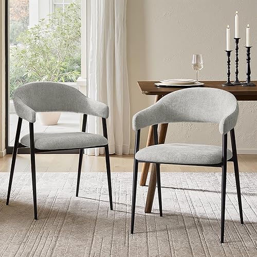 HULALA HOME Juego de 2 sillas de comedor tapizadas de tela moderna con patas de metal, apoyabrazos, respaldo curvado para comedor, sala de estar,