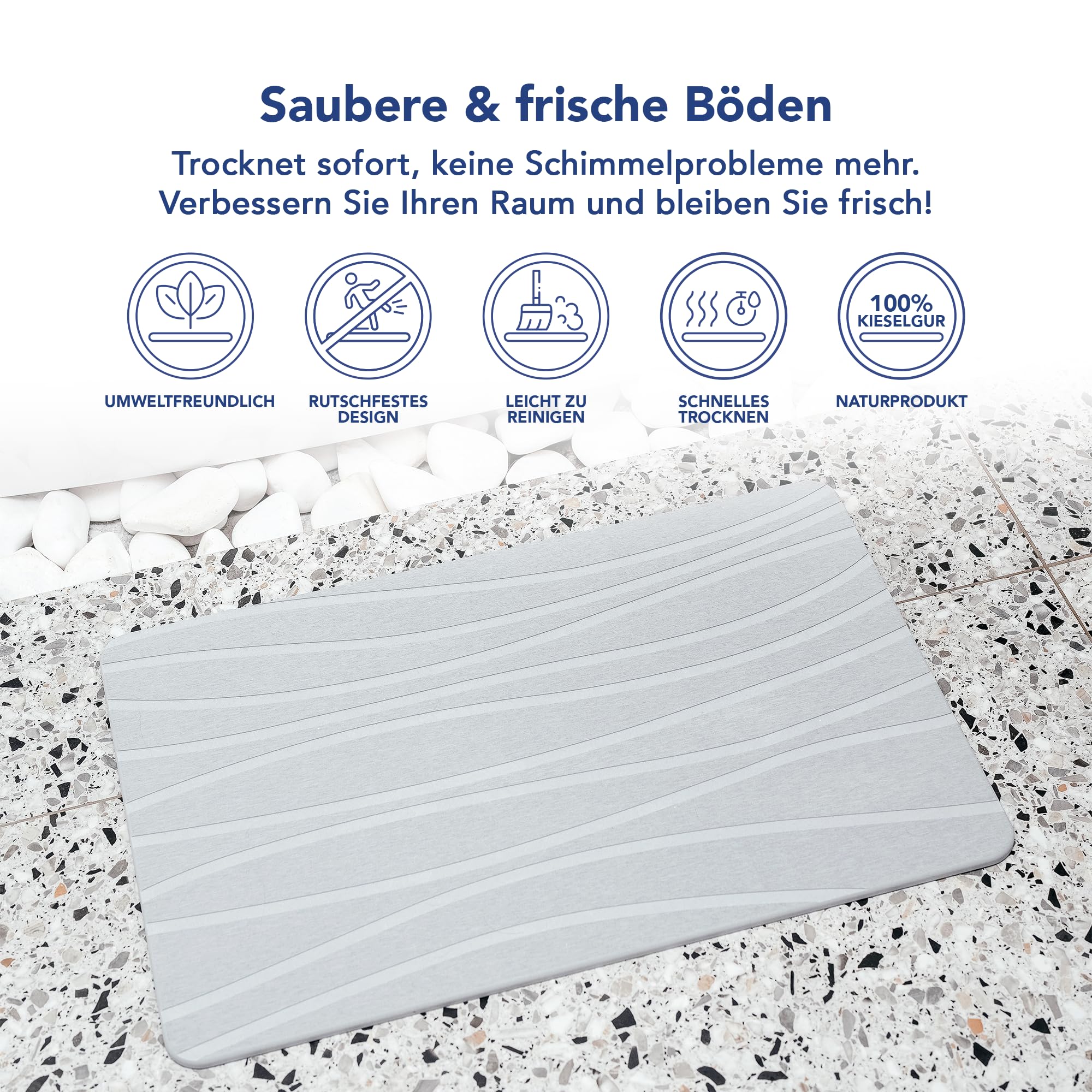 Alfombra de baño de tierra de diatomita, antideslizante, alfombrilla de ducha, alfombrilla de baño de secado rápido, alfombrilla de baño, 60 x 39 x 0,9 cm, súper absorbente, alfombra de baño