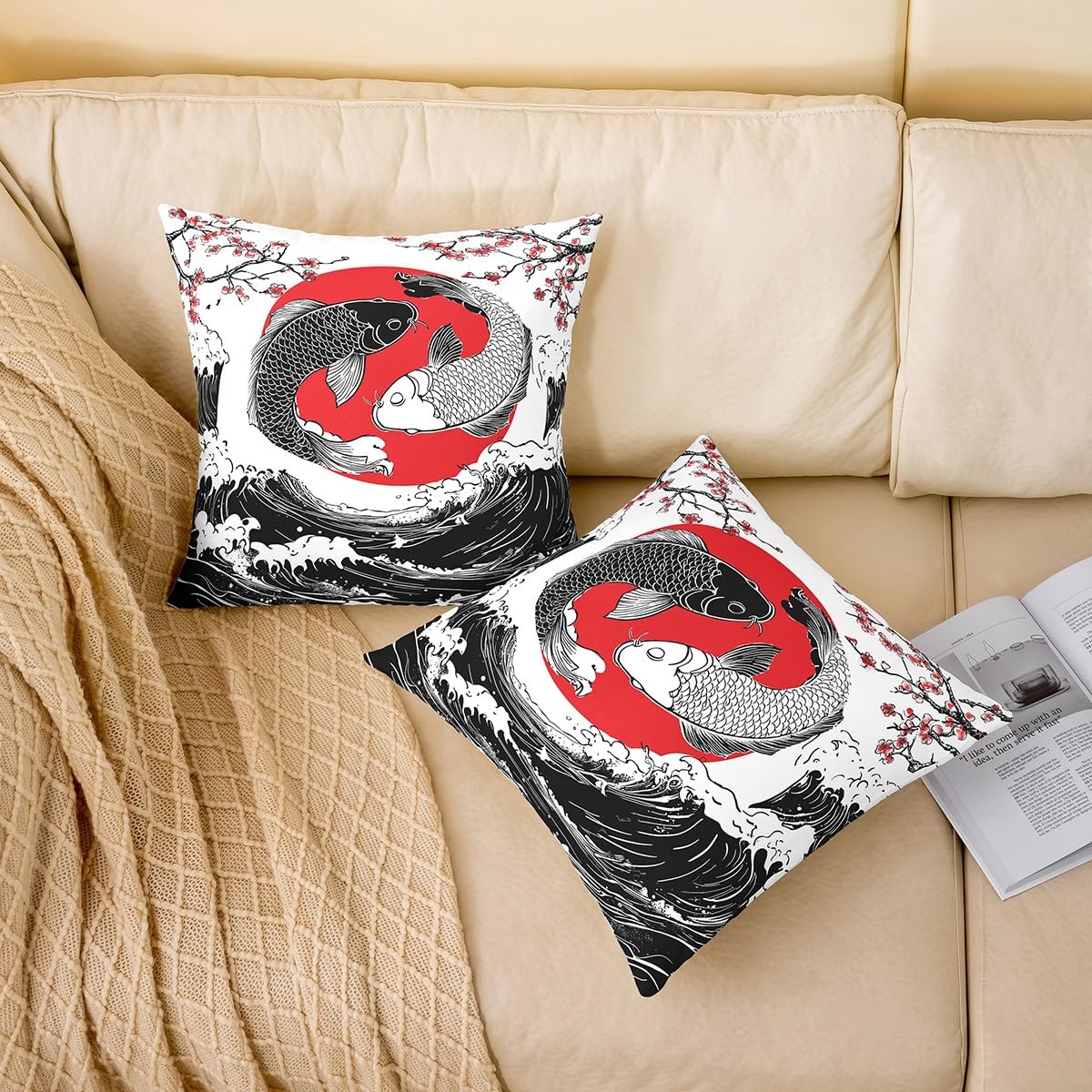 jejeloiu Kids Koi Throw Pillow Covers 24
