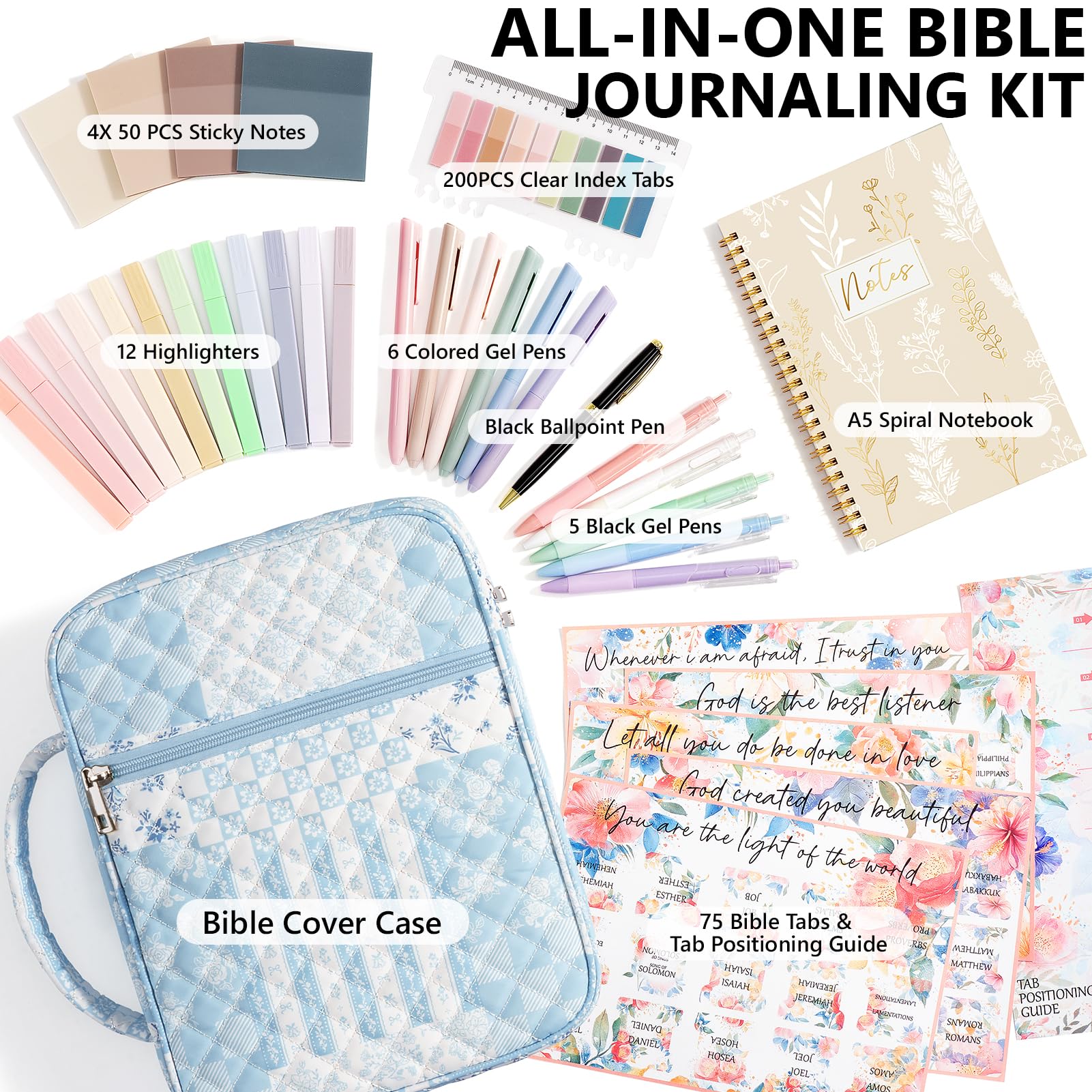 Bibelhülle für Frauen, große Bibeltasche, Bibelstudium, Tagebuch-Set, gesteppte Kirchentasche mit Griff, Puffer-Tragetasche mit Tabs, Zubehör, Ostern, Muttertag, christliche Geschenke für Frauen