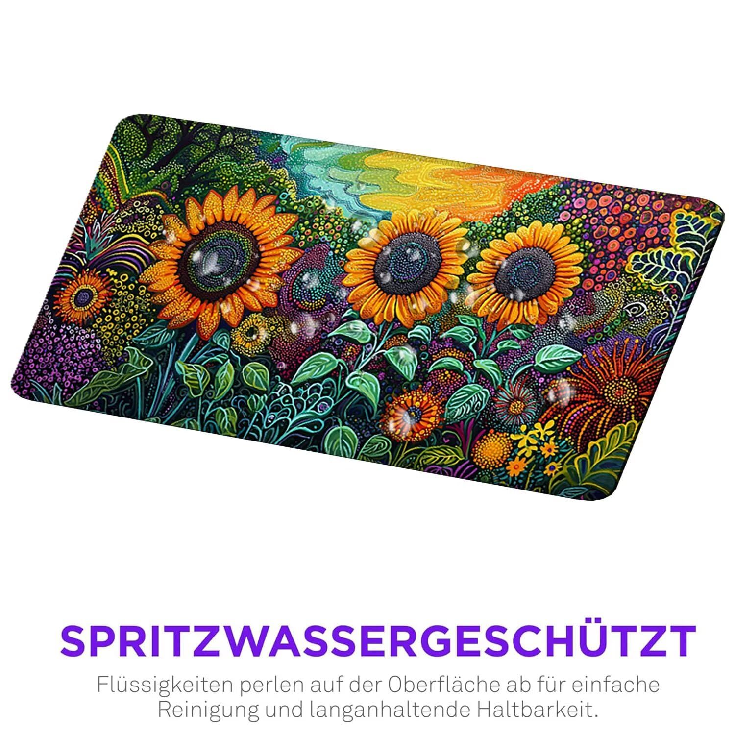 Podkładka pod mysz XXL, 1000 x 500 x 3 mm, gamingowa podkładka pod mysz z przyszytymi krawędziami, wodoodporna, z gładką powierzchnią, słoneczniki, kwiaty, podkładka pod mysz do wszystkich typów myszy