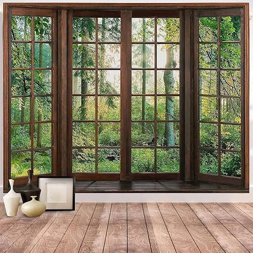 Miniatura 1 de Aidatain Tapiz natural de bosque verde para ventana, tapiz estético de pared para dormitorio, franela de 100 pulgadas de largo x 90 pulgadas de