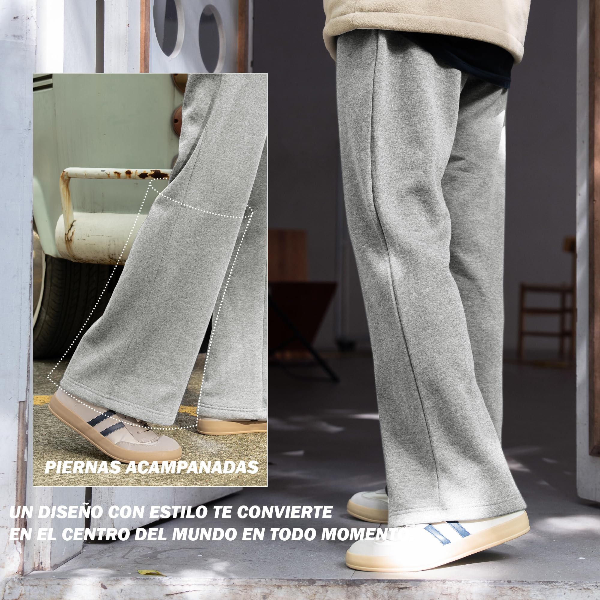 ineepor Pantalon Chandal Hombre Invierno Pantalon Deporte Hombre Forro Polar Cálido Algodon Acampanados Baggy Anchos Casual Running Jogger Cintura Elástica con Bolsillos y Cordón Ajustable XS-5XL