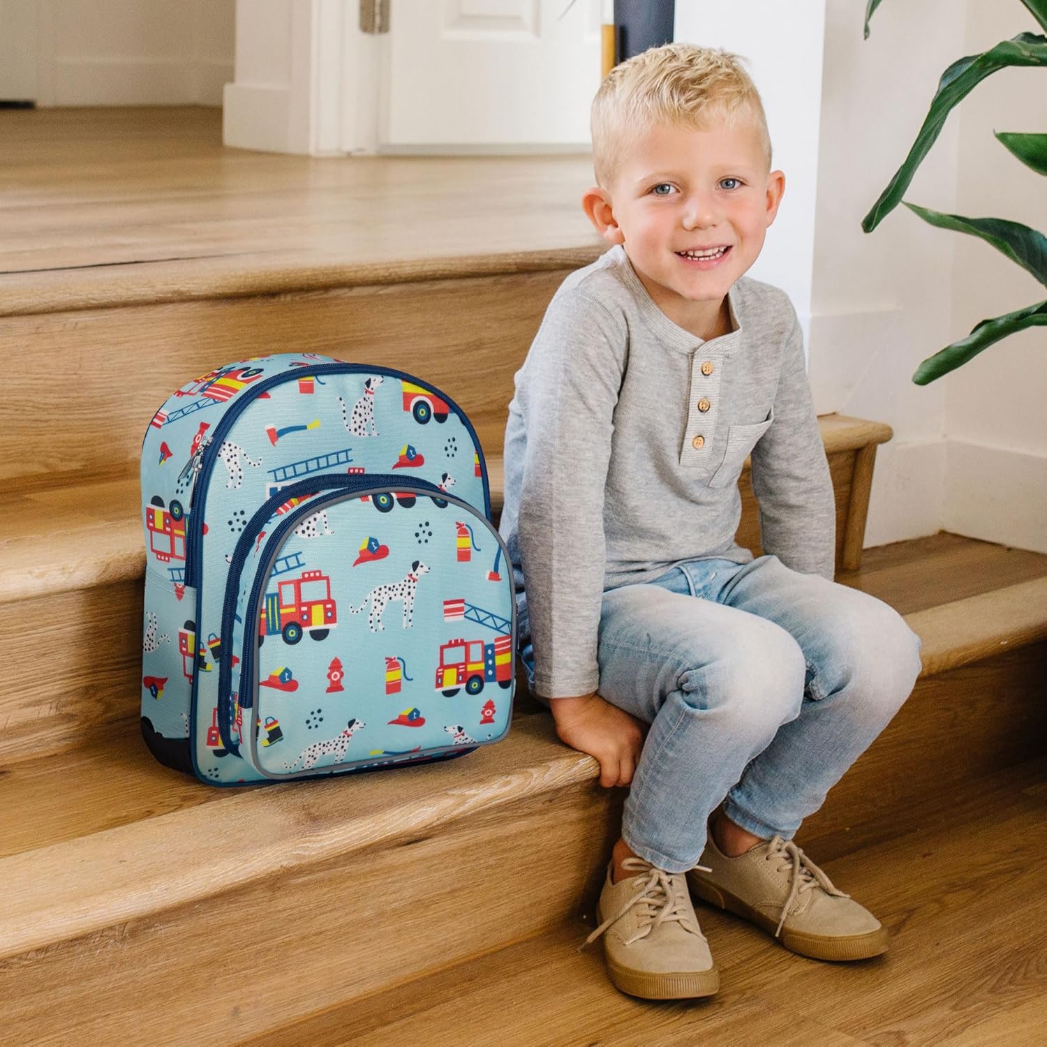 Wildkin Kids 12-inch Toddler Backpack – Padded Lightweight School Bag for Daycare, Preschool & Travel, Adjustable Straps & Multiple Pockets, Boys & Girls Ages 3–7 – Firefighters