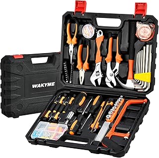 WAKYME 197 Piece Household Hand Tool Kit, Wrench Plastic Toolbox with General Household Hand Tool Set, Repair Tool Combina...