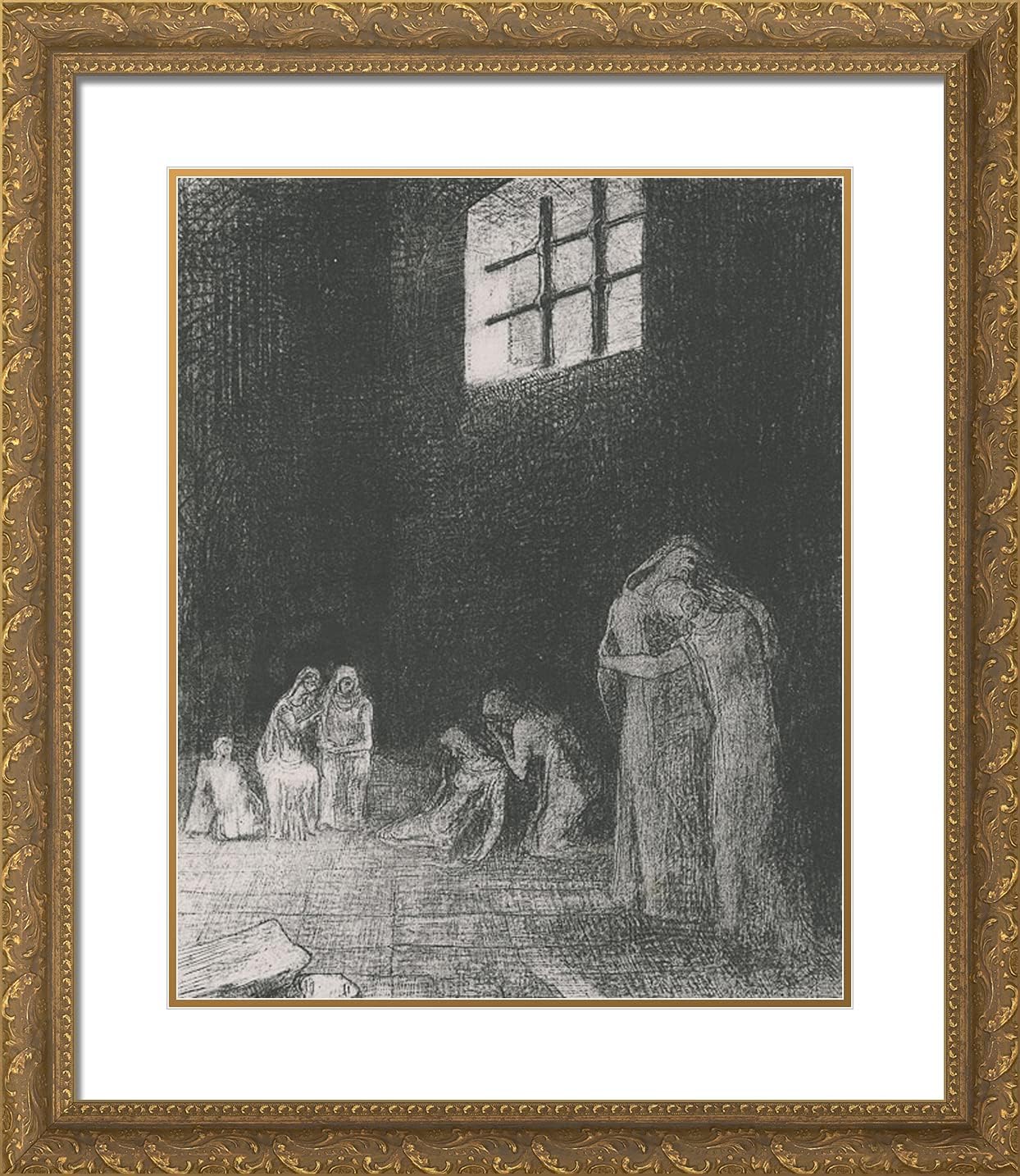 ArtDirect Redon, Odilon 20x23 Black Ornate Framed Art Print with Double Matting Titled: In the Shadow People are Weeping and Praying