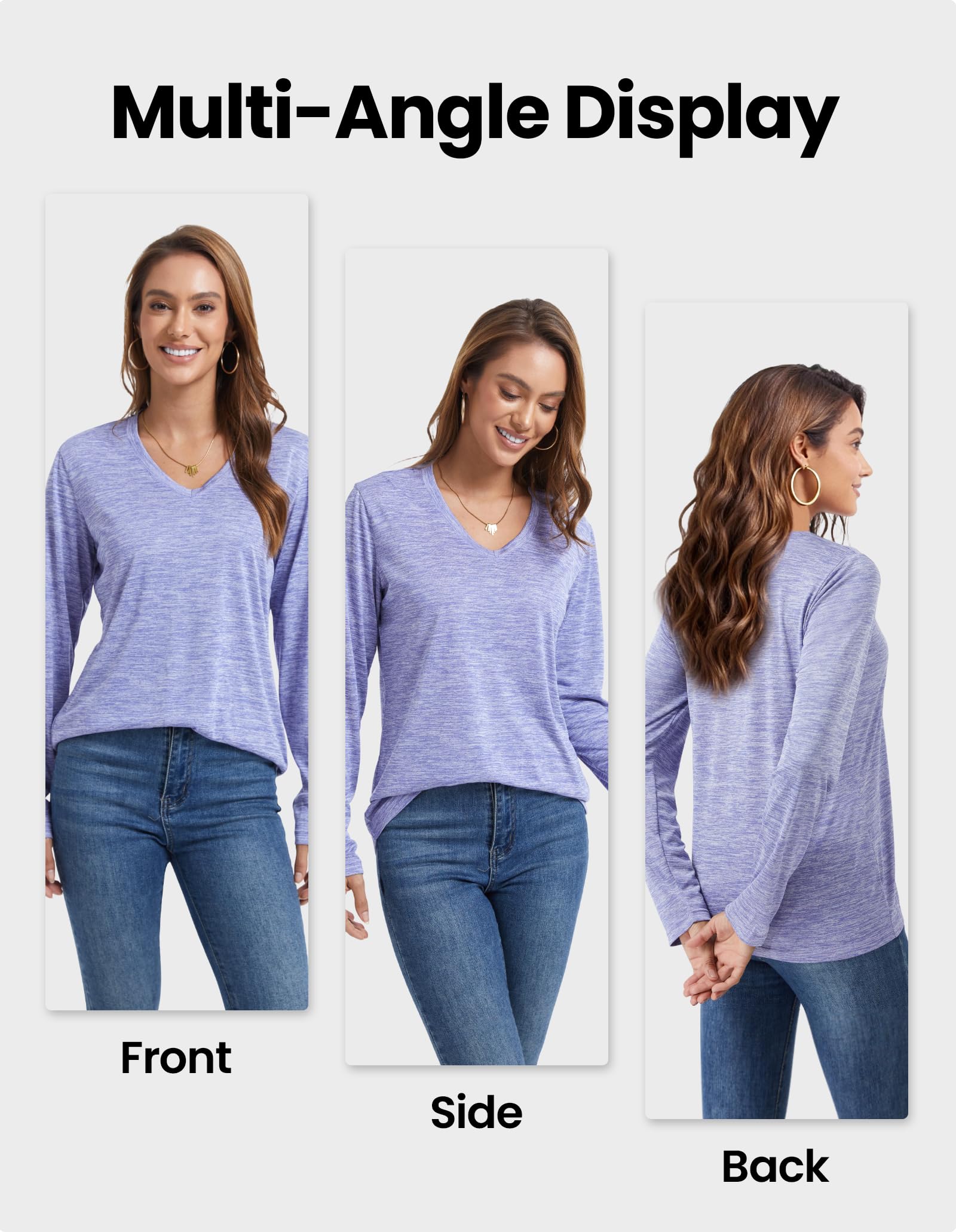 Camisetas de manga larga que absorben la humedad para mujer, de secado rápido, atléticas, para correr, camisetas de entrenamiento con cuello en V, Paquete de 6 negro, gris, sandía, morado, verde,