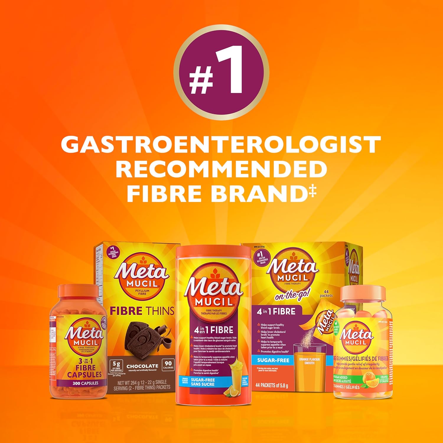 Metamucil, Daily Psyllium Husk Powder Supplement, Sugar-Free, 4-in-1 Fibre for Digestive Health, Orange Smooth Flavored Drink, 114 Servings - Image 11