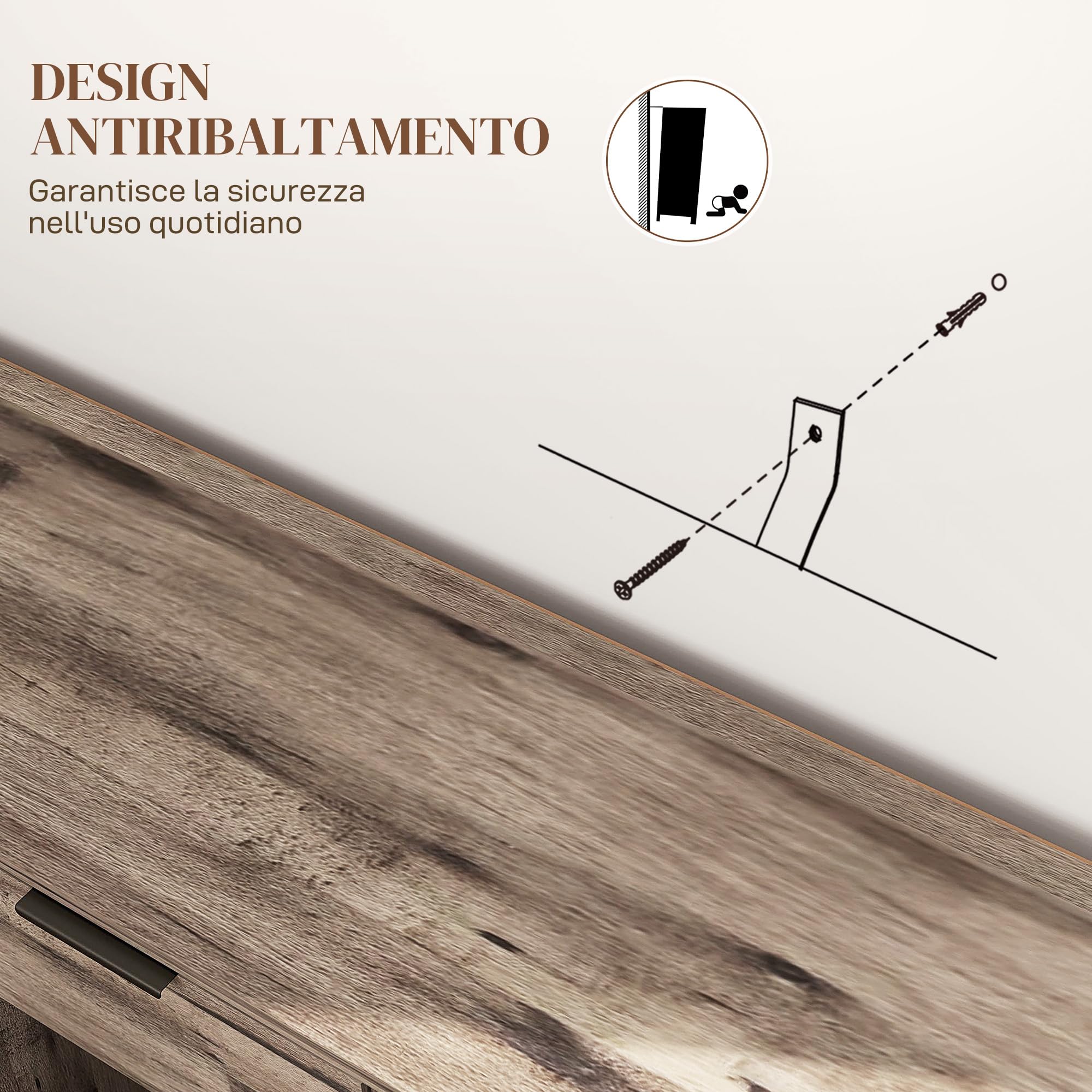 HOMCOM Mobile Soggiorno Madia, 3 Armadietti, 120x36.5x70 cm, Marrone | Credenza Soggiorno, Cassetto, Ripiani Regolabili, Gambe in Acciaio in Stile Industriale, Sala da Pranzo, Cucina