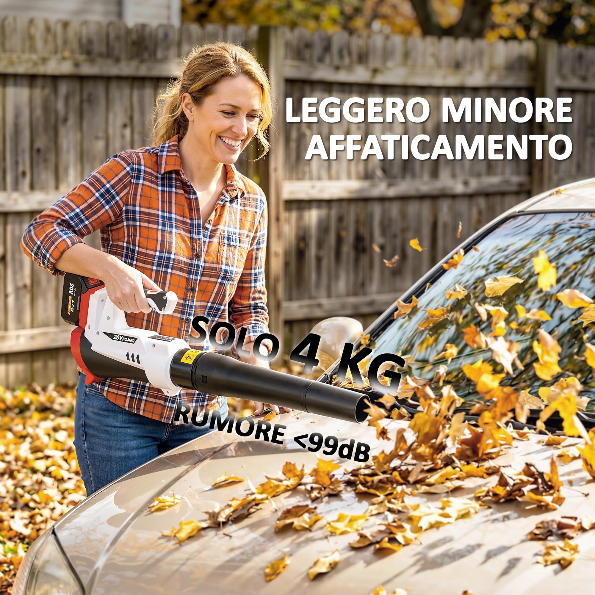 Outsunny Soffiatore a Batteria 18V, Soffiatore Foglie con Batteria 4Ah, Motore Brushless 250W, 6 Livelli Velocità 149 km/h, Turbo Boost, Caricabatterie, Leggero, per Giardino Foglie Neve Polvere