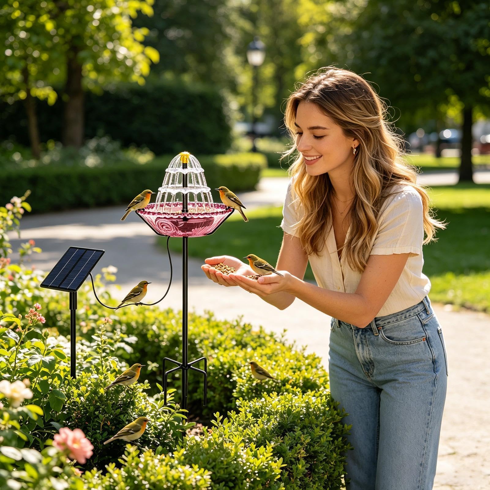 Abbeveratoio per uccelli alimentato a energia solare | Abbeveratoio per giardinieri, proprietari di casa, cortile, terrazza, cortile, prato, veranda, balcone, parco, scuola