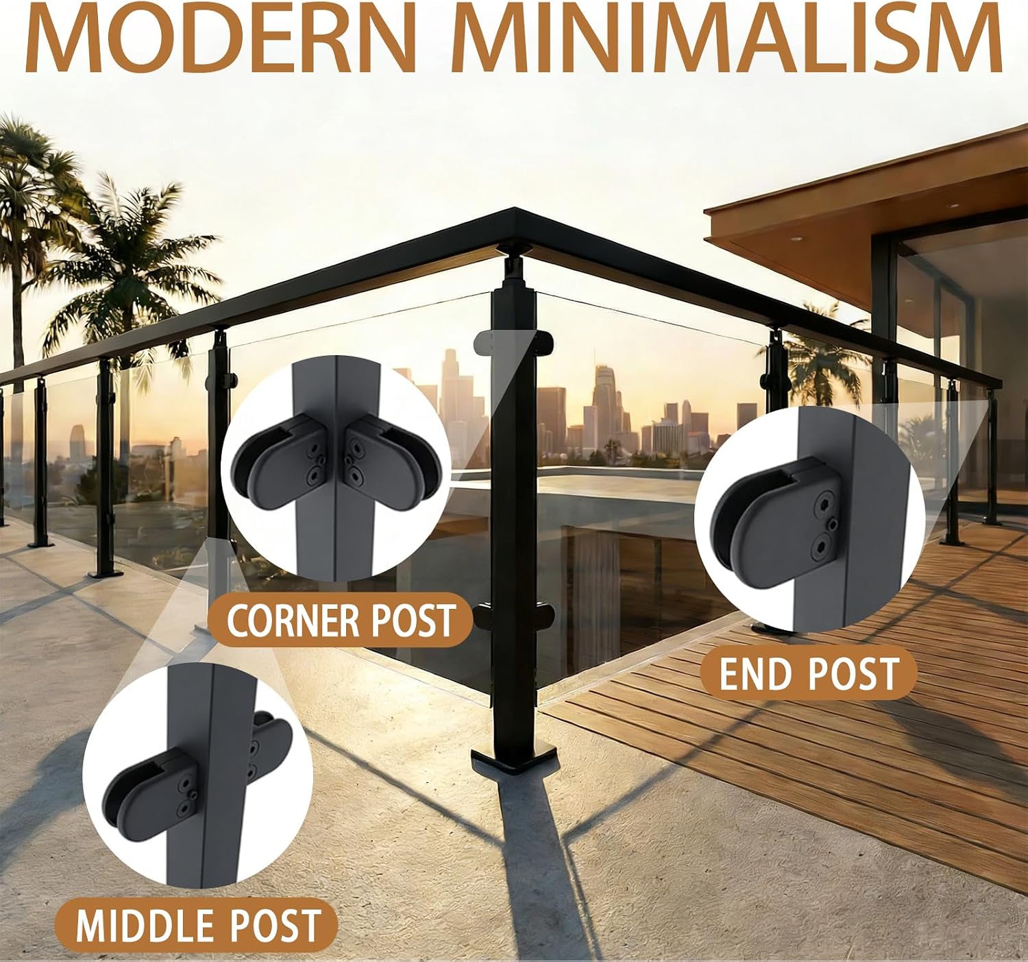 Adjustable Top Brackets Glass Railing Post, 304 Stainless Steel with Clamps for Balcony, Stairs, Pool Balustrade,Mid Post,95cm/37.4 inch