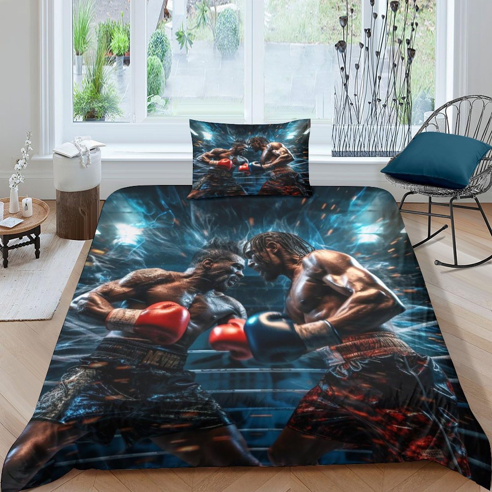 GEEYOU Boxer Washable Comforter Cover Hidden Zipper Duvet Cover Set with Pillowcases Athletics Bedding Set Soft Microfiber Quilt Cover Set Various Sizes for Kids Adults Single（135x200cm）
