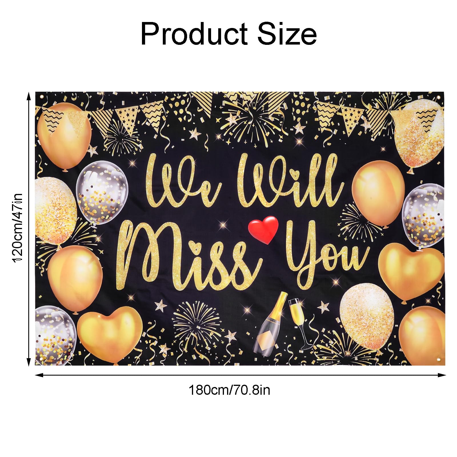 Black Gold Miss You Banner We Will Miss You Backdrop for Goodbye Party Hanging Leaving Decorations Farewell Party Banner Goodbye Background for Retirement Graduation Party Supplies - Image 2