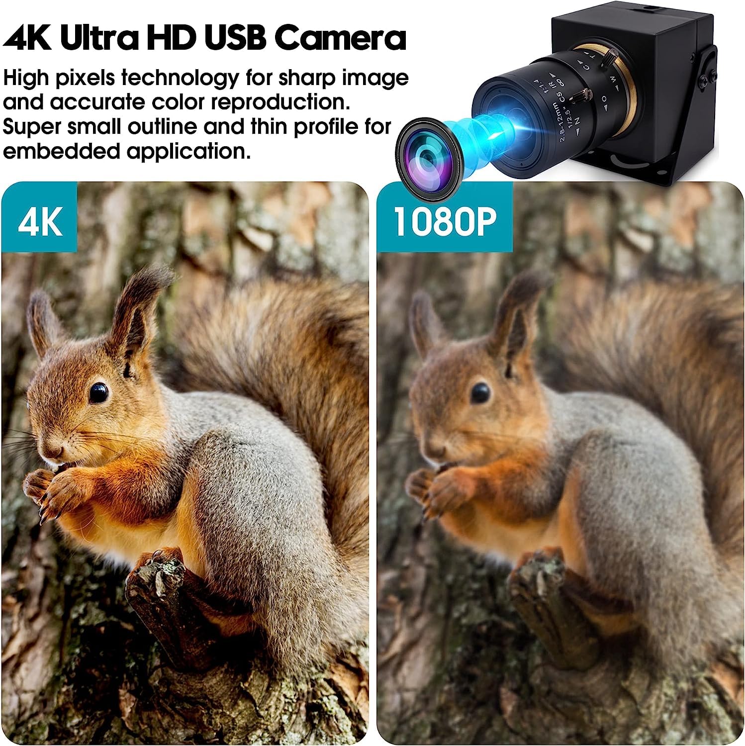 Mermaid Cámara USB 4K para PC, 2,8 – 12 mm, zoom manual, webcam para ordenador, portátil externo IMX415 UVC, cámara web, primer plano, puerto USB