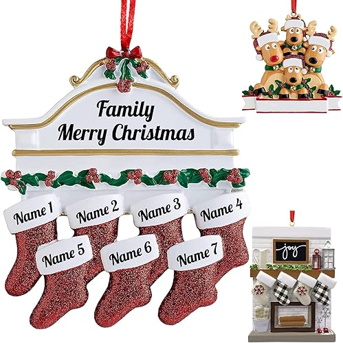 Adornos de Navidad personalizados 2023, familia de calcetines rojos, familia de 2/3/4/5/6/7/8, adorno personalizado con nombres, adorno familiar de