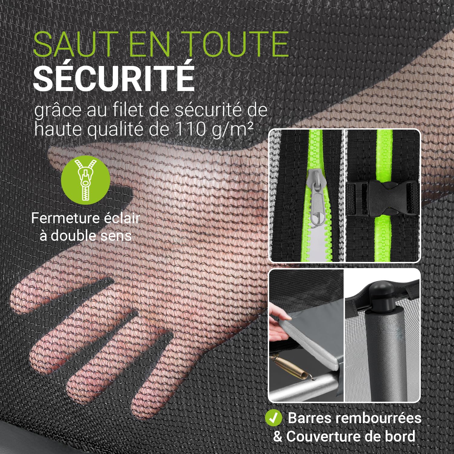 Juskys Trampoline SkyBounce – Trampoline de Jardin extérieur avec Filet de sécurité, échelle et ancrages au Sol, Protection de Bord rembourrée