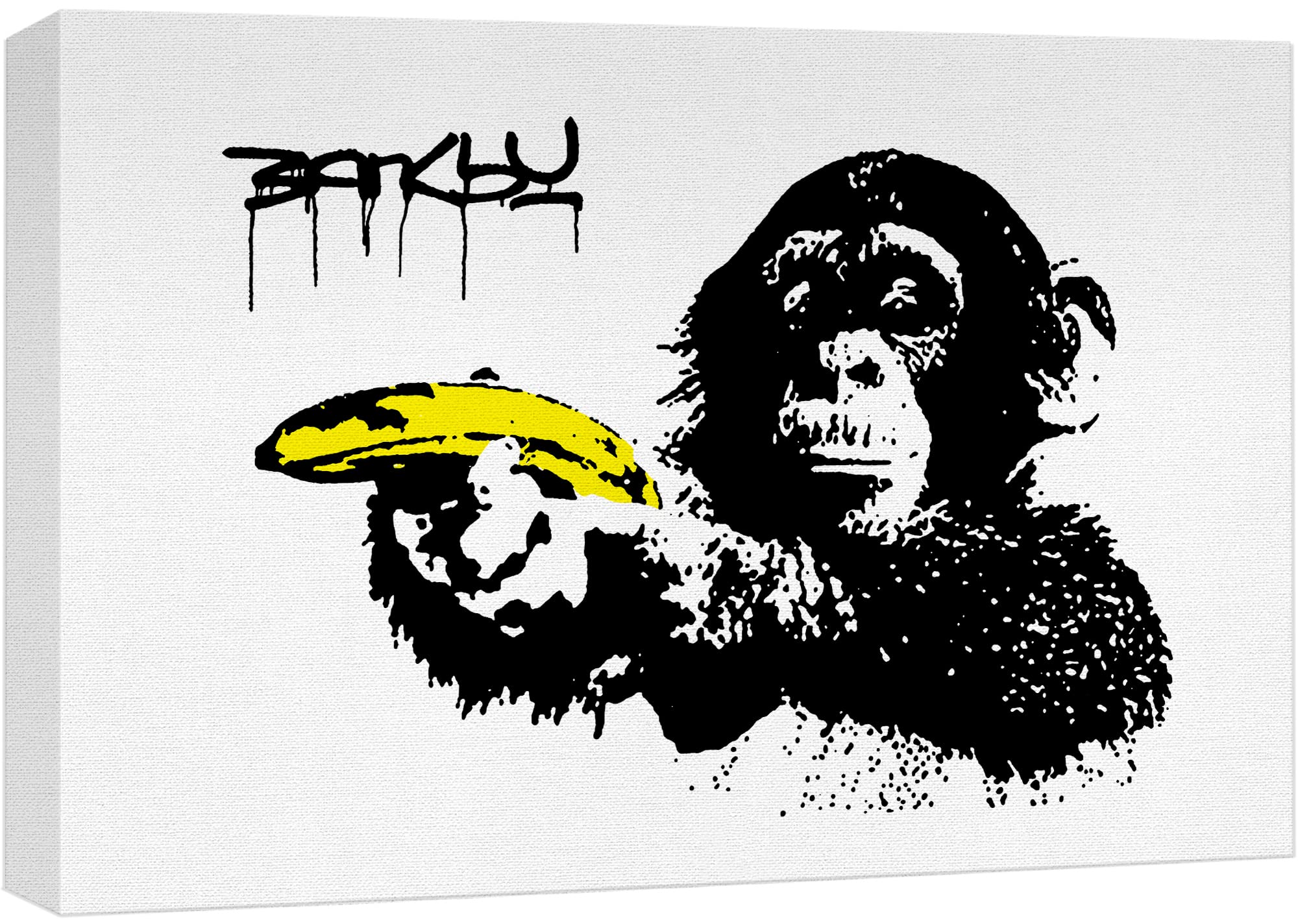 SIGNWIN Framed Canvas Wall Art Banksy Monkey with Banana Print Graffiti & Street Art Famous People Pop Art Modern Urban Multicolor for Living Room, Bedroom, Office - 12x18 inches