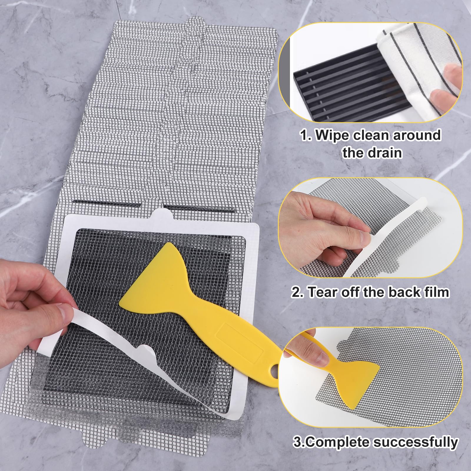 EFUTURETIME 40 sztuk jednorazowych naklejek z filtrem prysznicowym 15 cm x 15 cm, elastyczny uchwyt na kanał odpływowy prysznic, kuchnia, łazienka, przeciw zatkaniu
