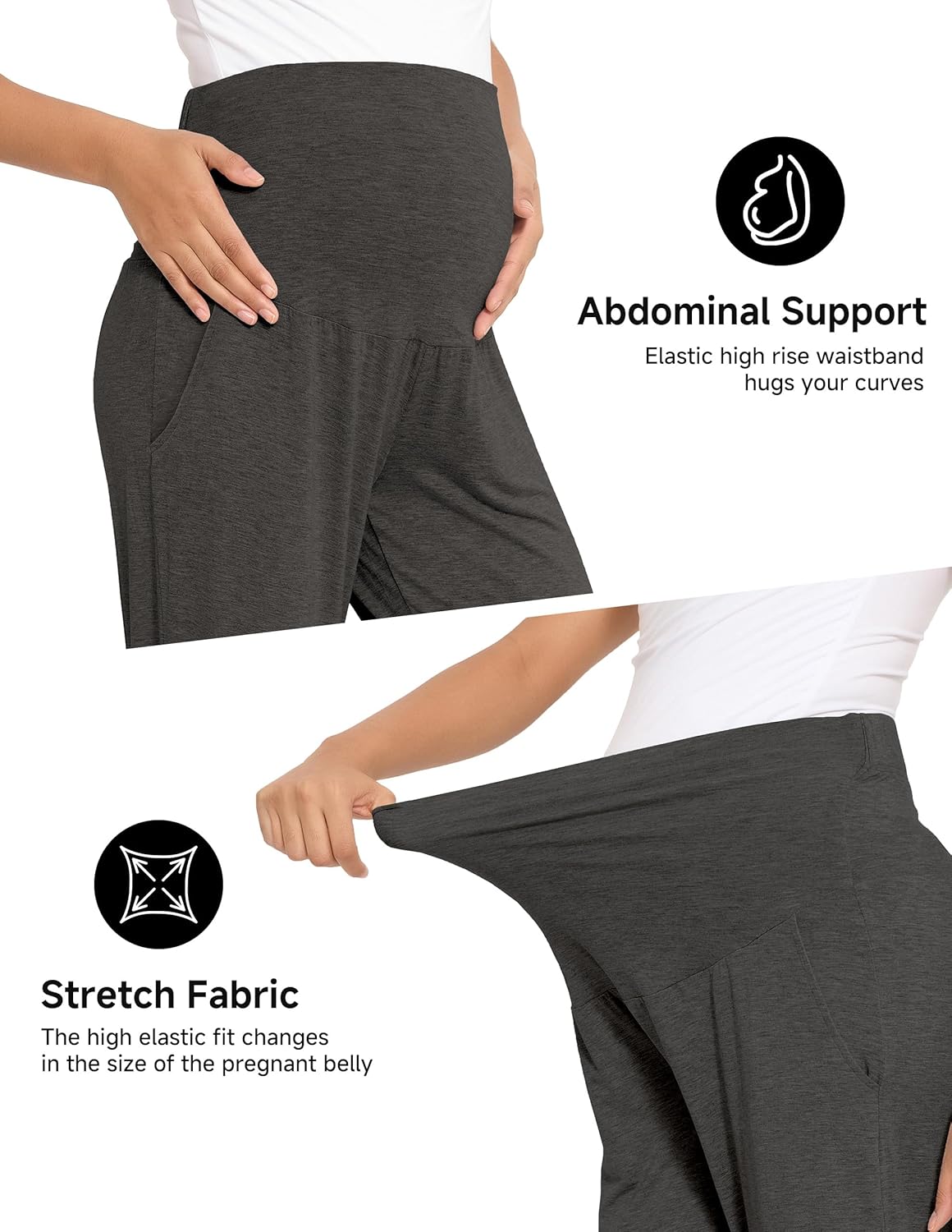 Maternity Pajama Pants Viscose from Bamboo Pregnancy Lounge Pants Soft Comfy Loose Stretchy Trousers with Pockets - Image 3