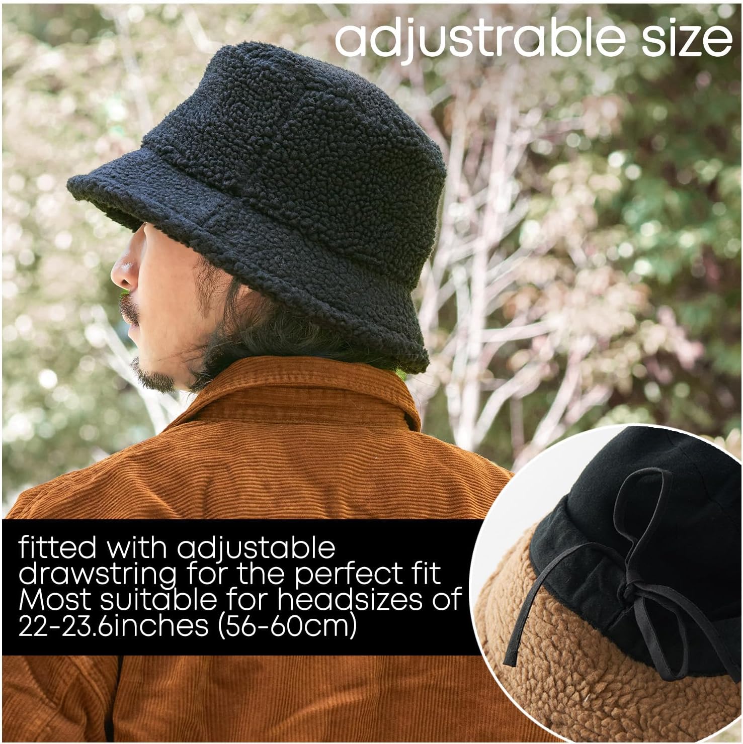 CHARM Furry Winter Bucket Hat - Organic Cotton Mens Chemo Cap Faux Sherpa Teddy - Image 3