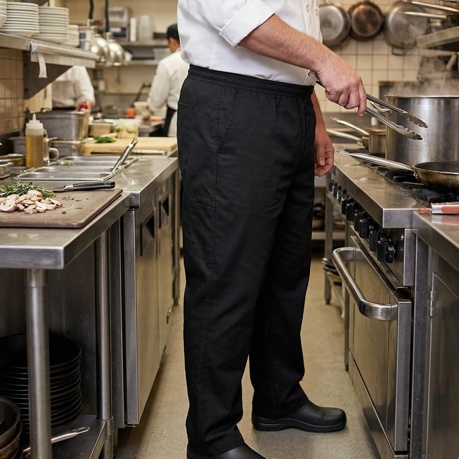 TrueCraftware- X Large Size Relaxed Fit Chef Pants Black Color- Chef Pants Cook Bottoms Kitchen Service Pants Uniform for Food Service Culinary Professional