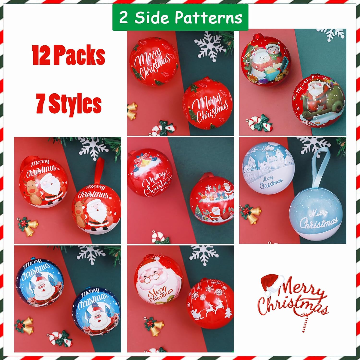12 Pack Christmas Candy Ball Box Hanging Decorations,Tinplate Christmas Tree Balls Jars Pendant for Xmas Decor,Kids Gifts image 4