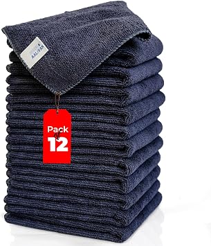 Microfiber Cleaning Cloth - Pack of 12 12.5"x12.5" Gray Color, Non-Abrasive, Ultra-Absorbent, Lint-Free Towels for Cars, Reusable Cleaning Rags